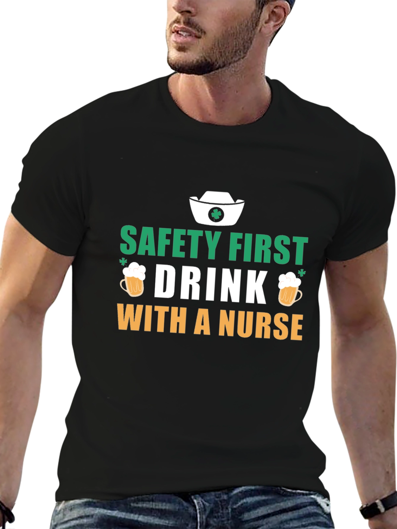 Black Safety First Drink with a Nurse Black T-Shirt view 6