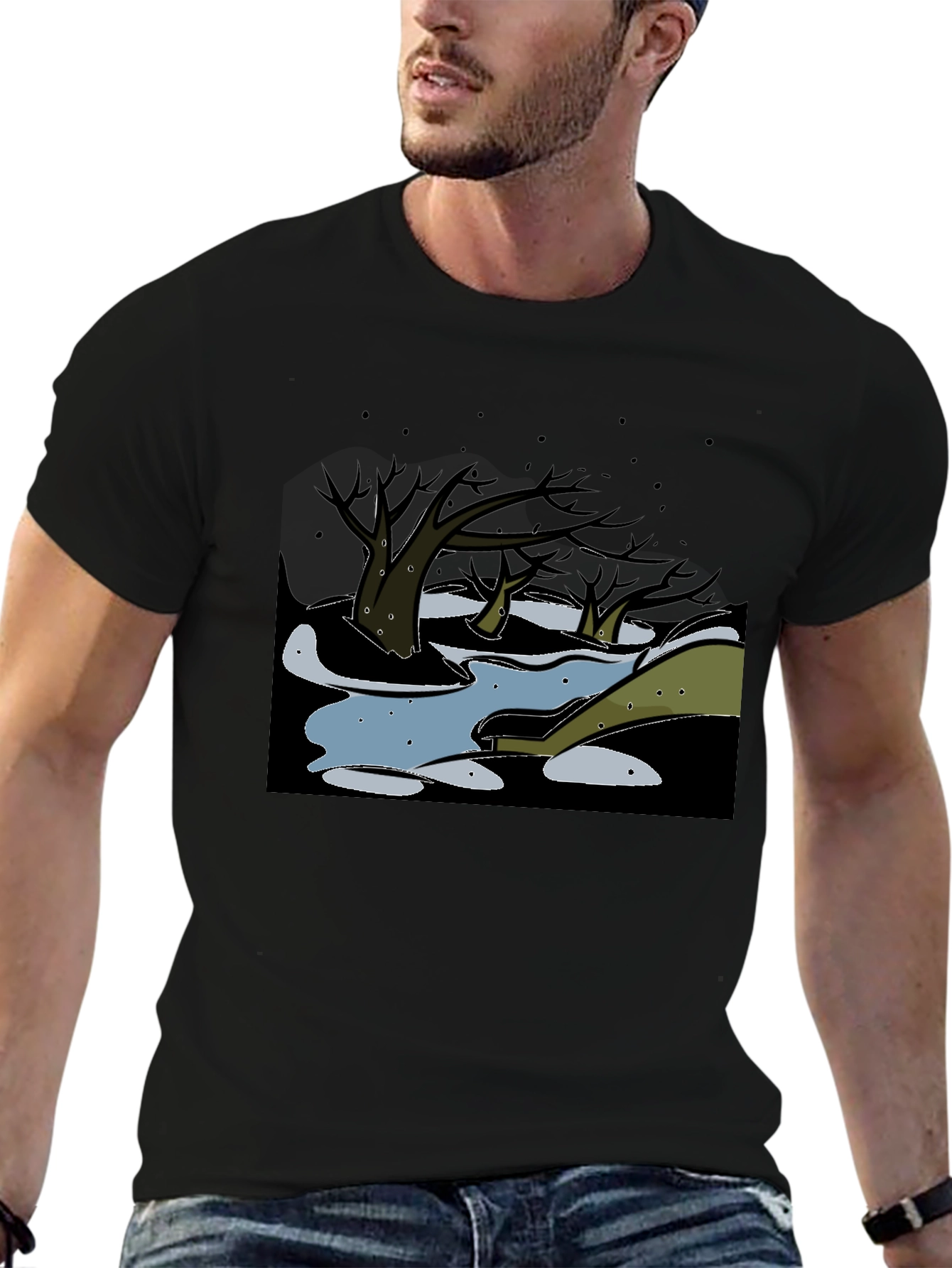 Black Dark Swamp Graphic Tee - Unique Design view 6
