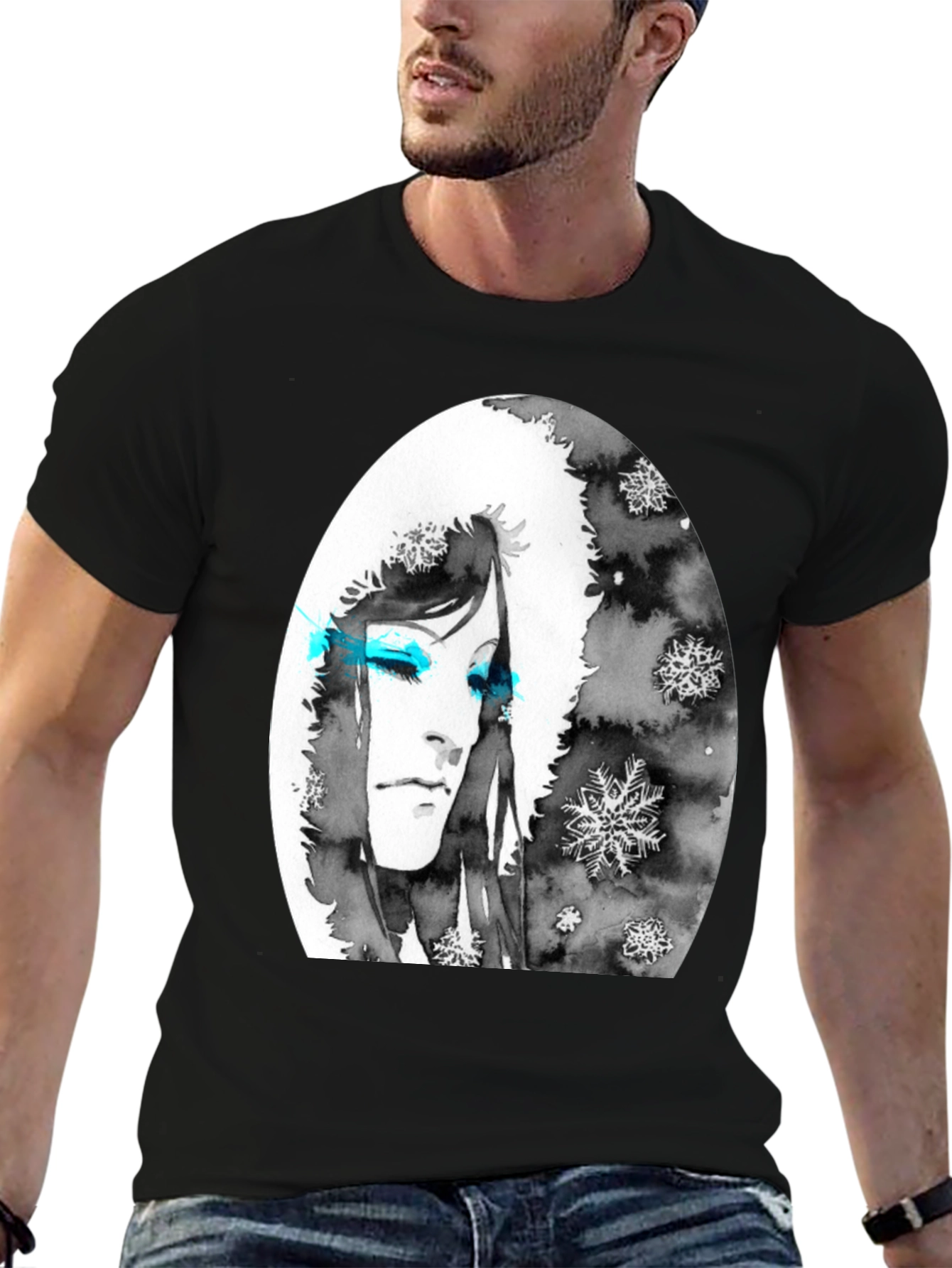 Black Winter Woman Graphic Tee - Soft Black Cotton view 6