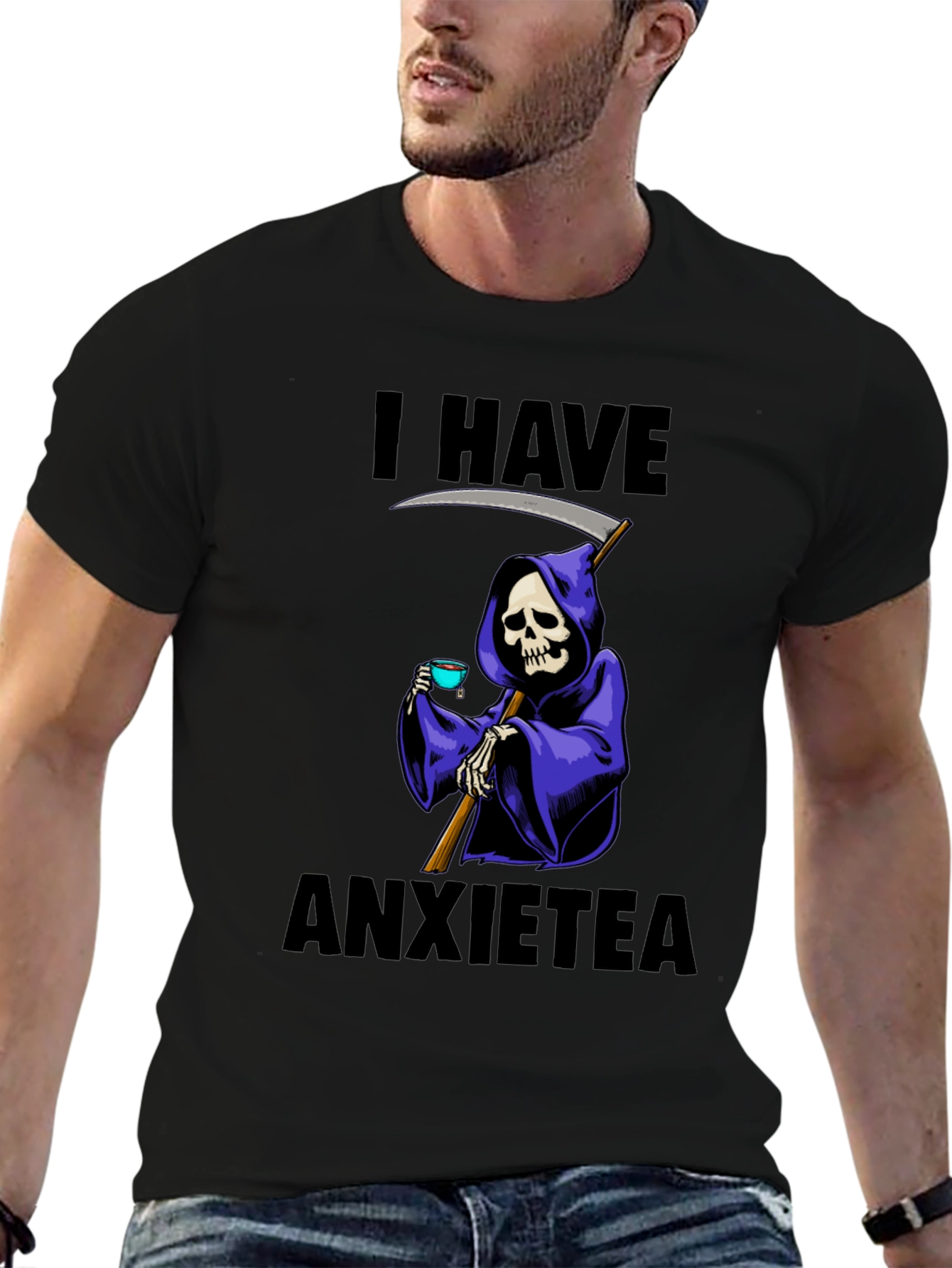 Black I Have Anxietea Grim Reaper T-Shirt view 6