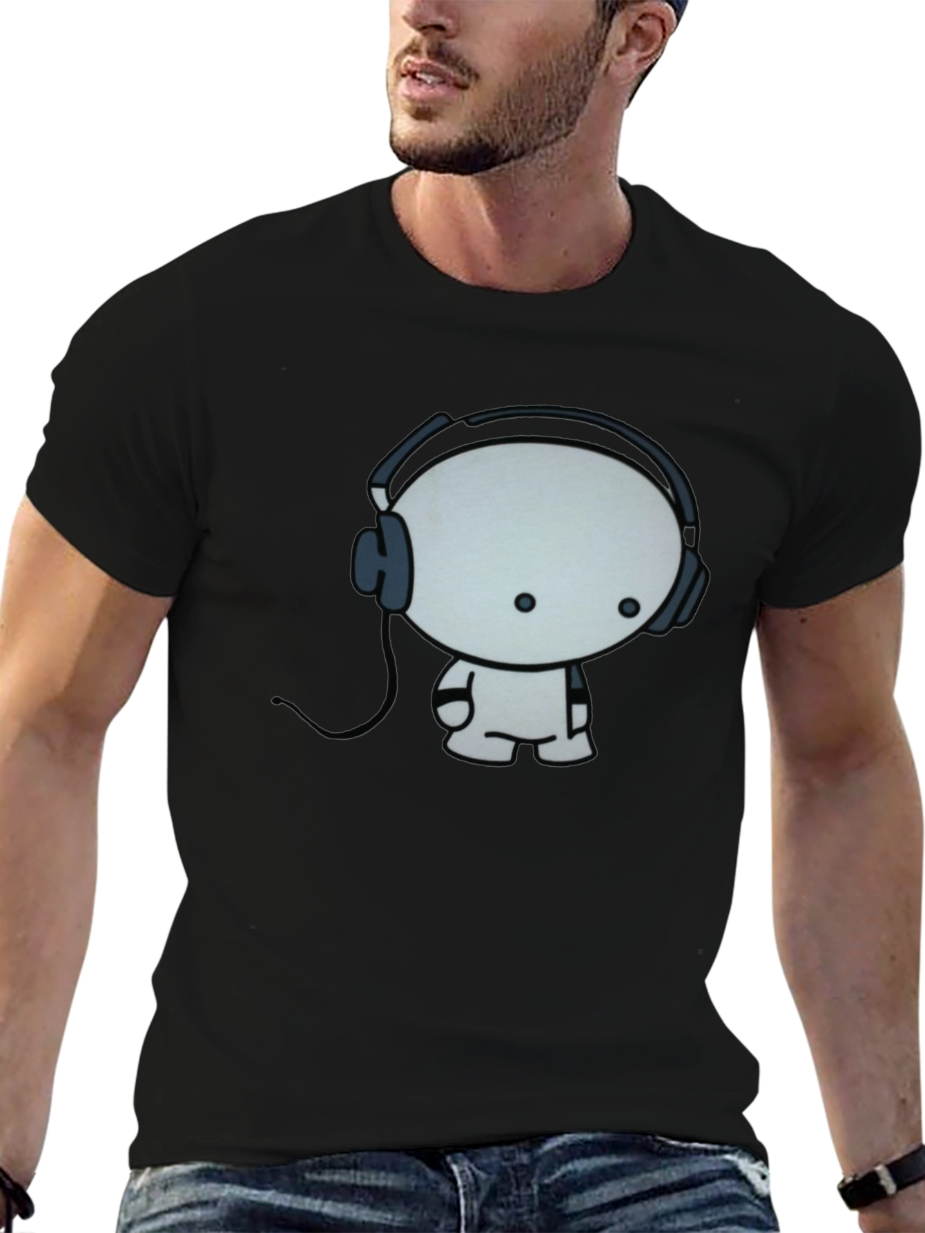 Black Cool Cartoon Character Graphic Black T-Shirt view 6