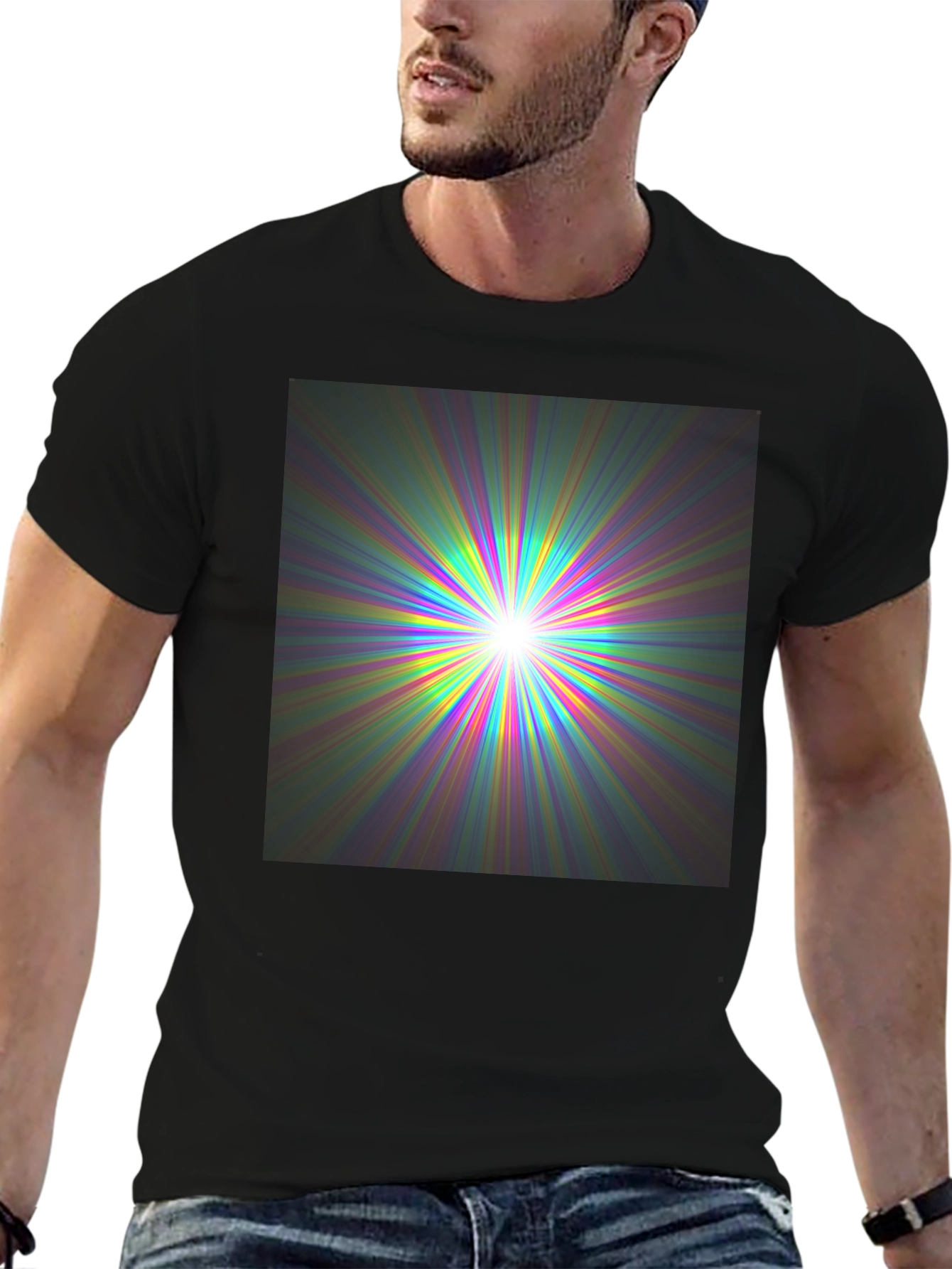 Black Prismatic Burst Graphic Tee - Vivid Color Explosion view 6