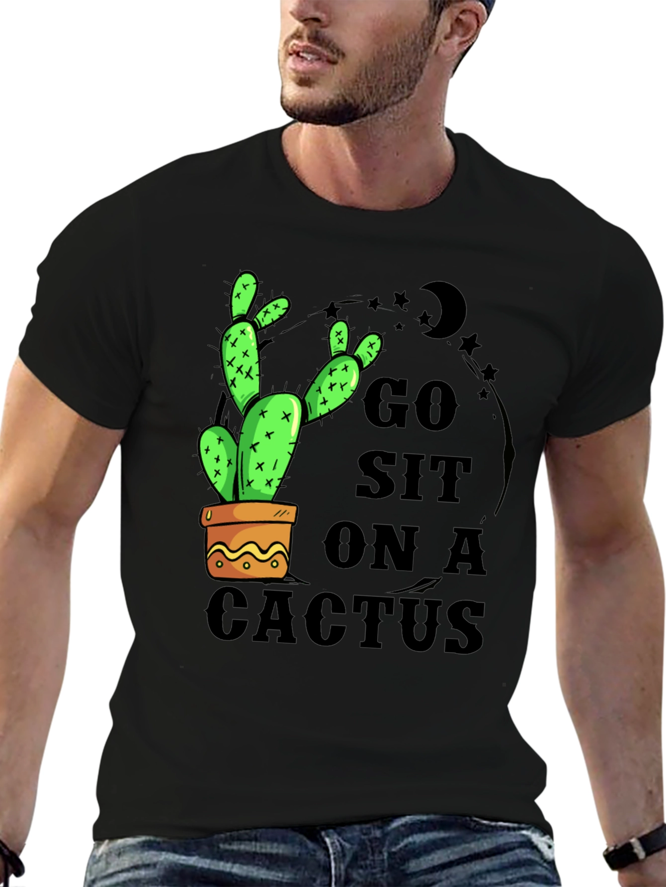 Black Go Sit On A Cactus T-Shirt - Funny Graphic Tee view 6
