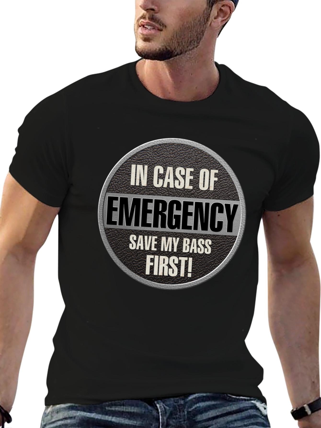 Black Emergency Save My Bass First T-Shirt view 6