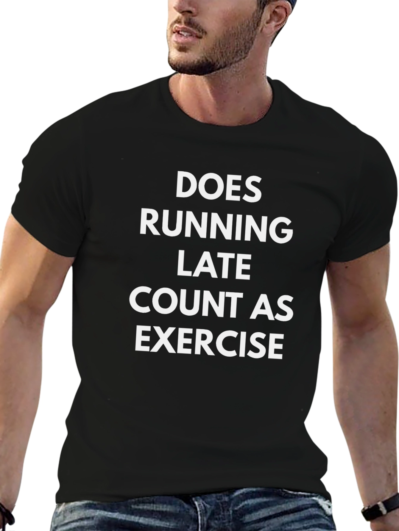 Black Funny Exercise T-Shirt - Does Running Late Count? view 6