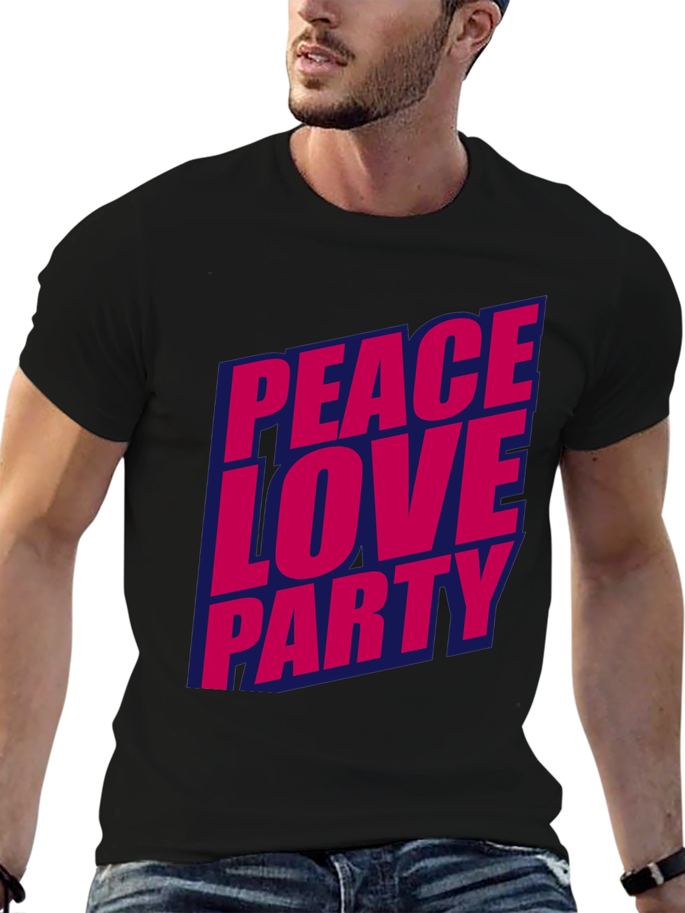 Black Peace Love Party Graphic Tee - Stylish Crew Neck T-Shirt view 6