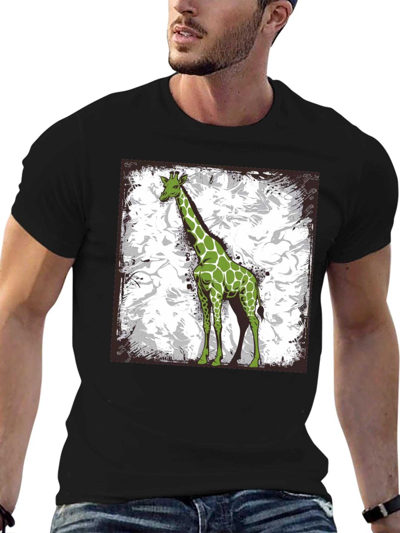 Black Green Giraffe Graphic Tee - Stylish Animal Print Shirt view 6