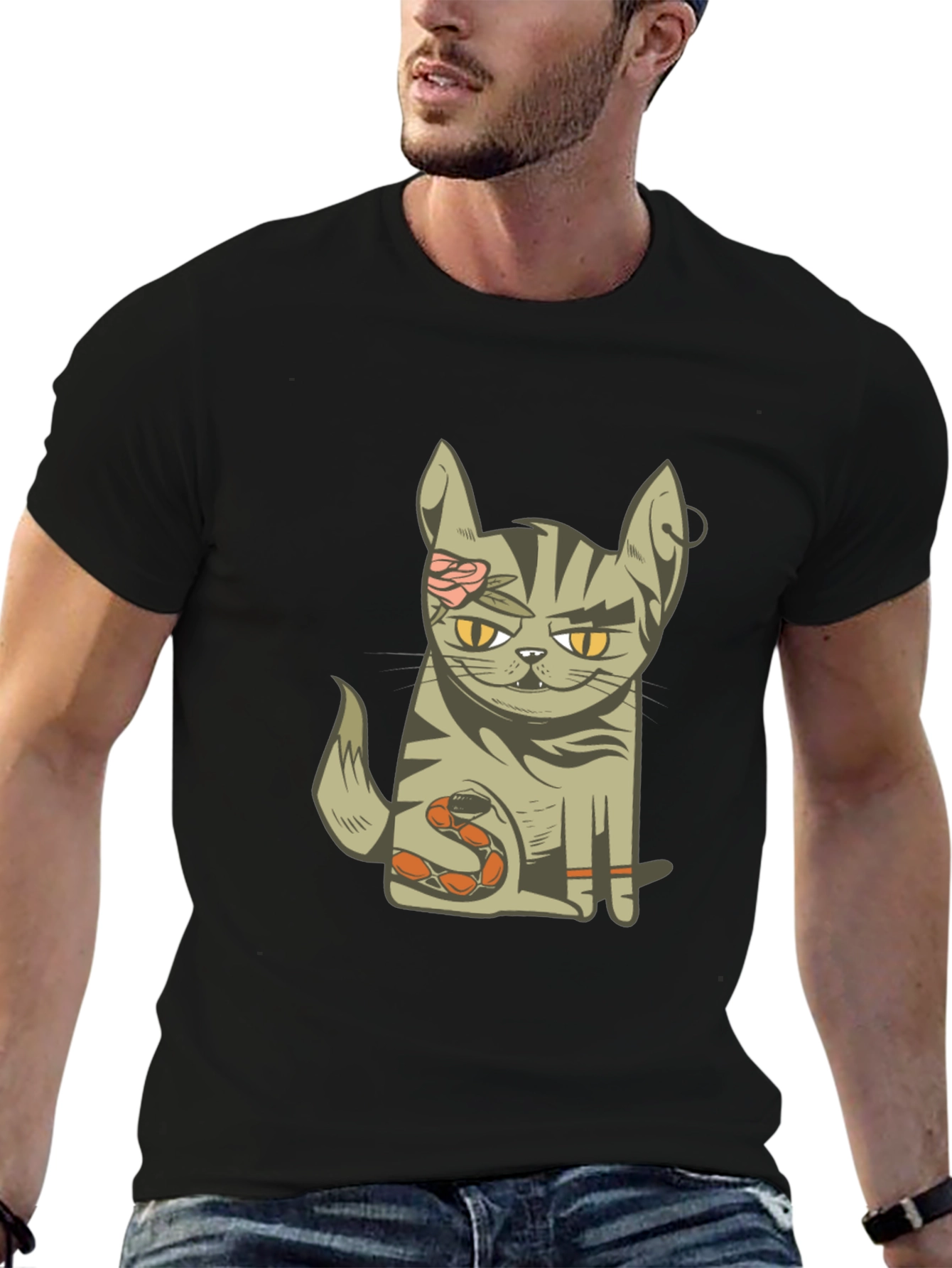 Black Zombie Cat T-Shirt - Unique Graphic Tee view 6