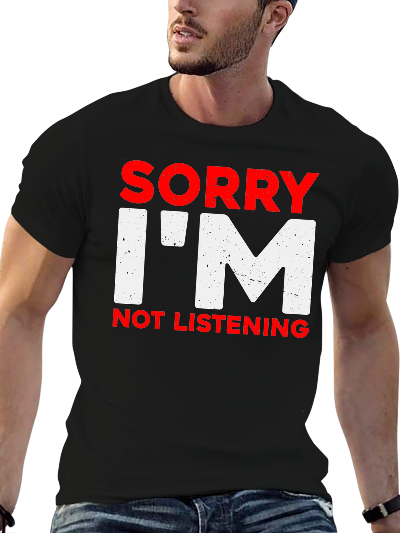Black Sorry I'm Not Listening Graphic T-Shirt view 6