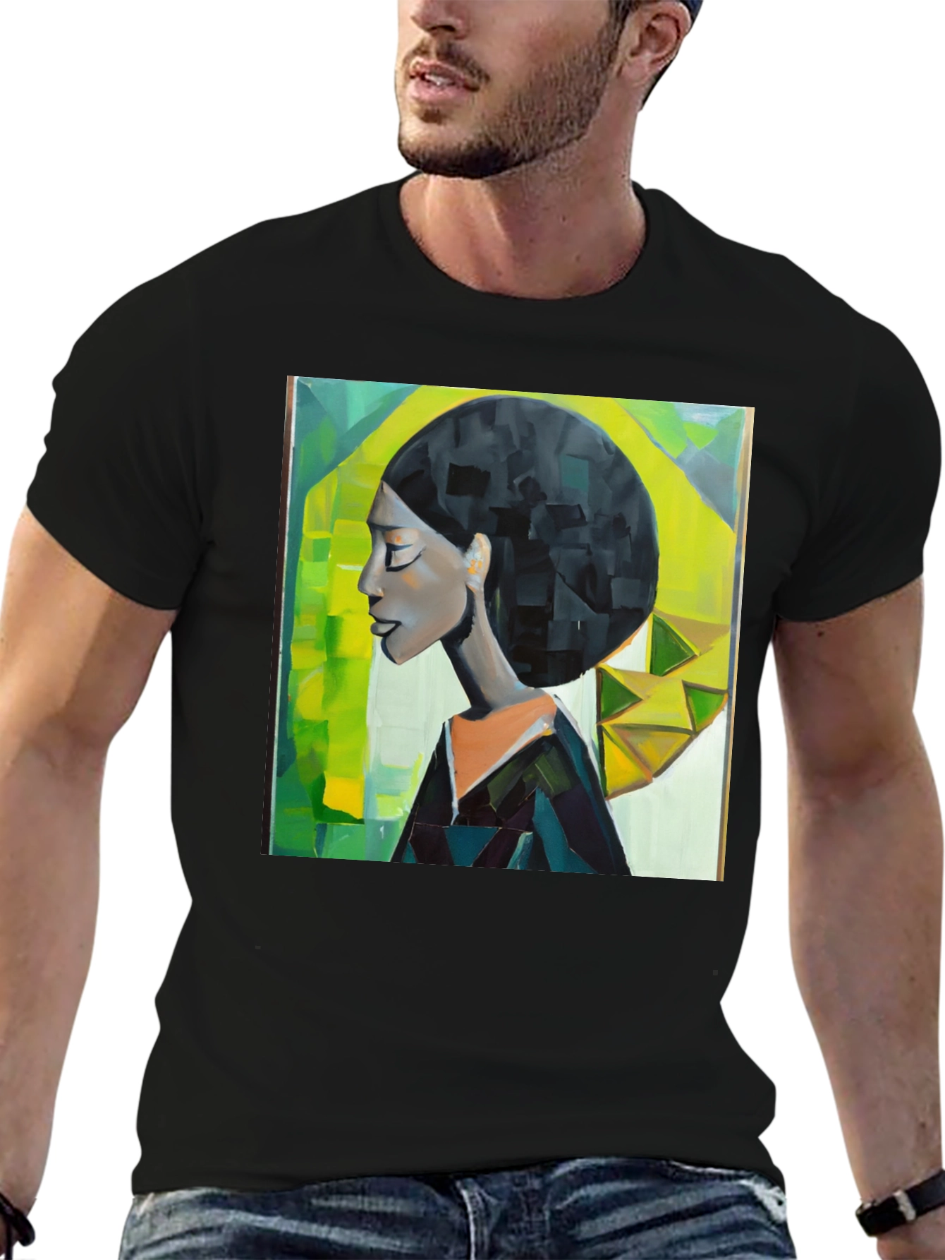 Black Artistic Afro Woman Graphic Tee - Black view 6