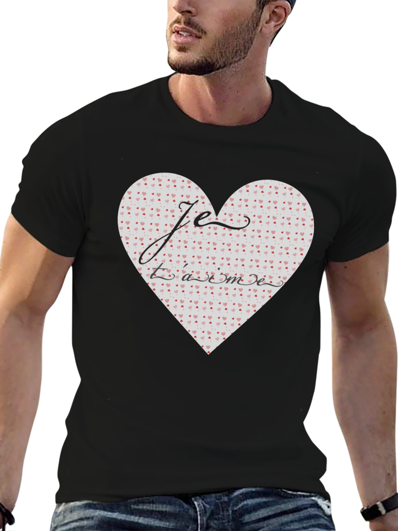 Black Je T'aime Heart Graphic Tee - Stylish Black T-Shirt view 6