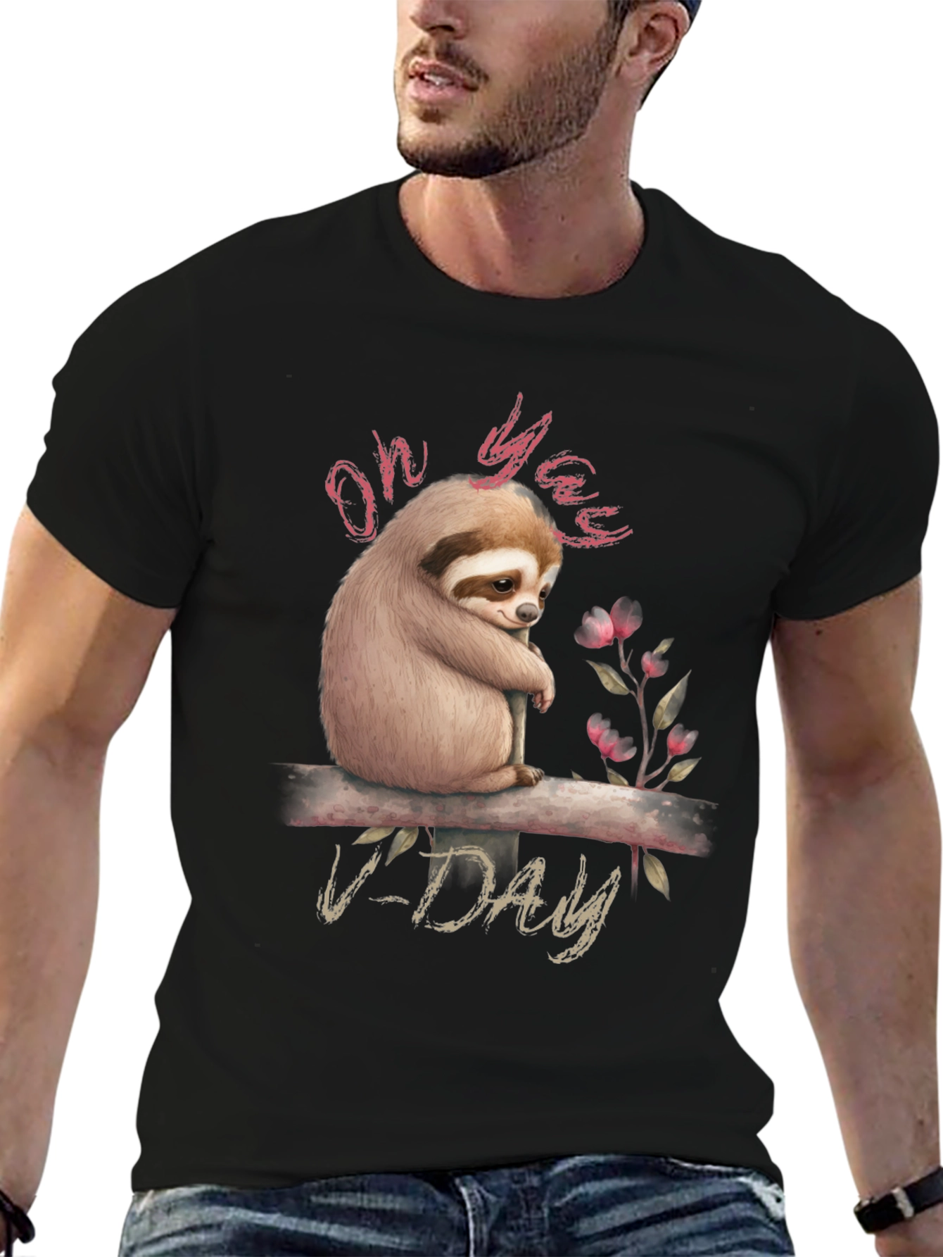 Black Oh Yaas V-Day Sloth Graphic Tee view 6