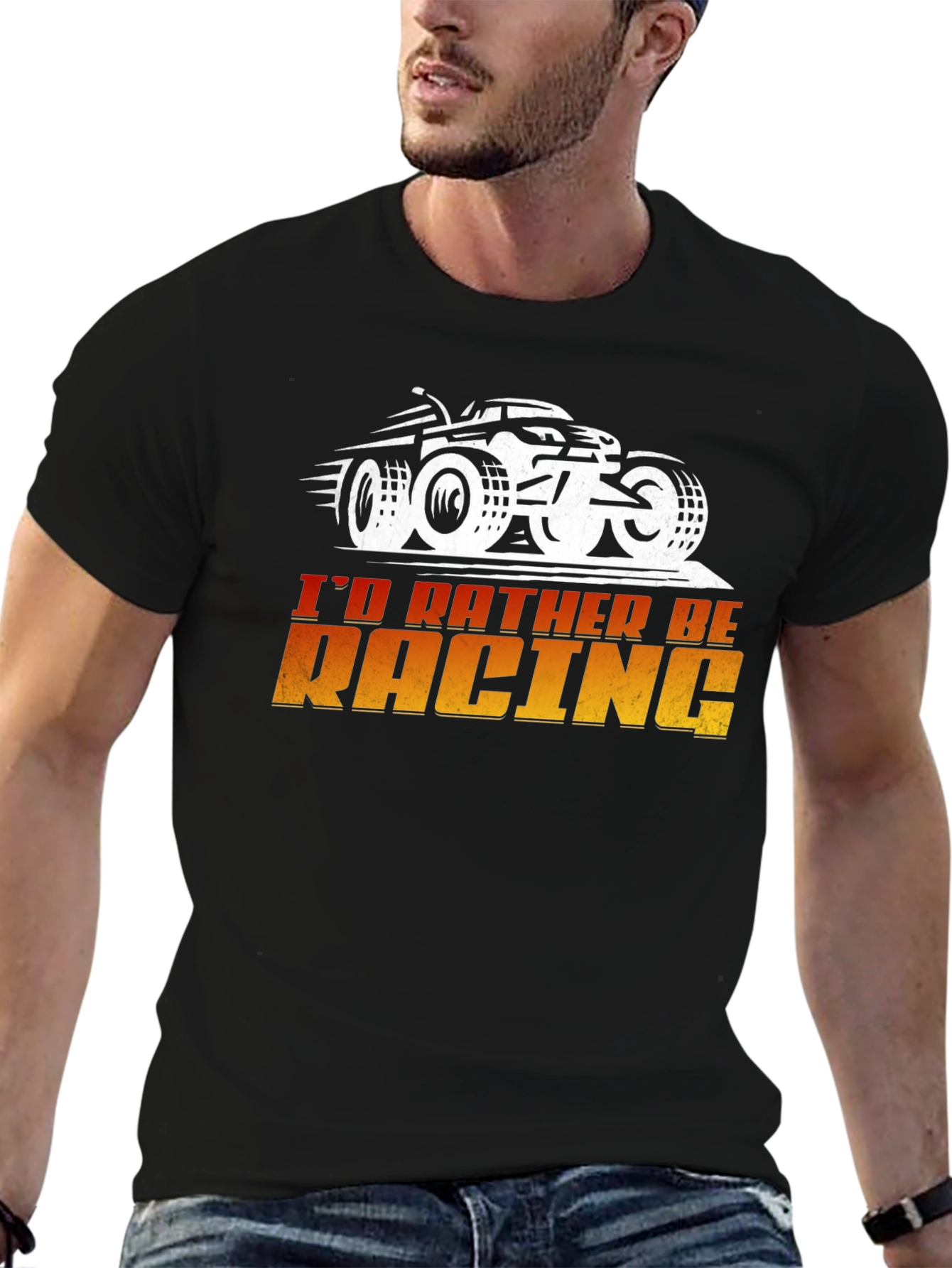Black I'd Rather Be Racing Black Graphic Tee view 6