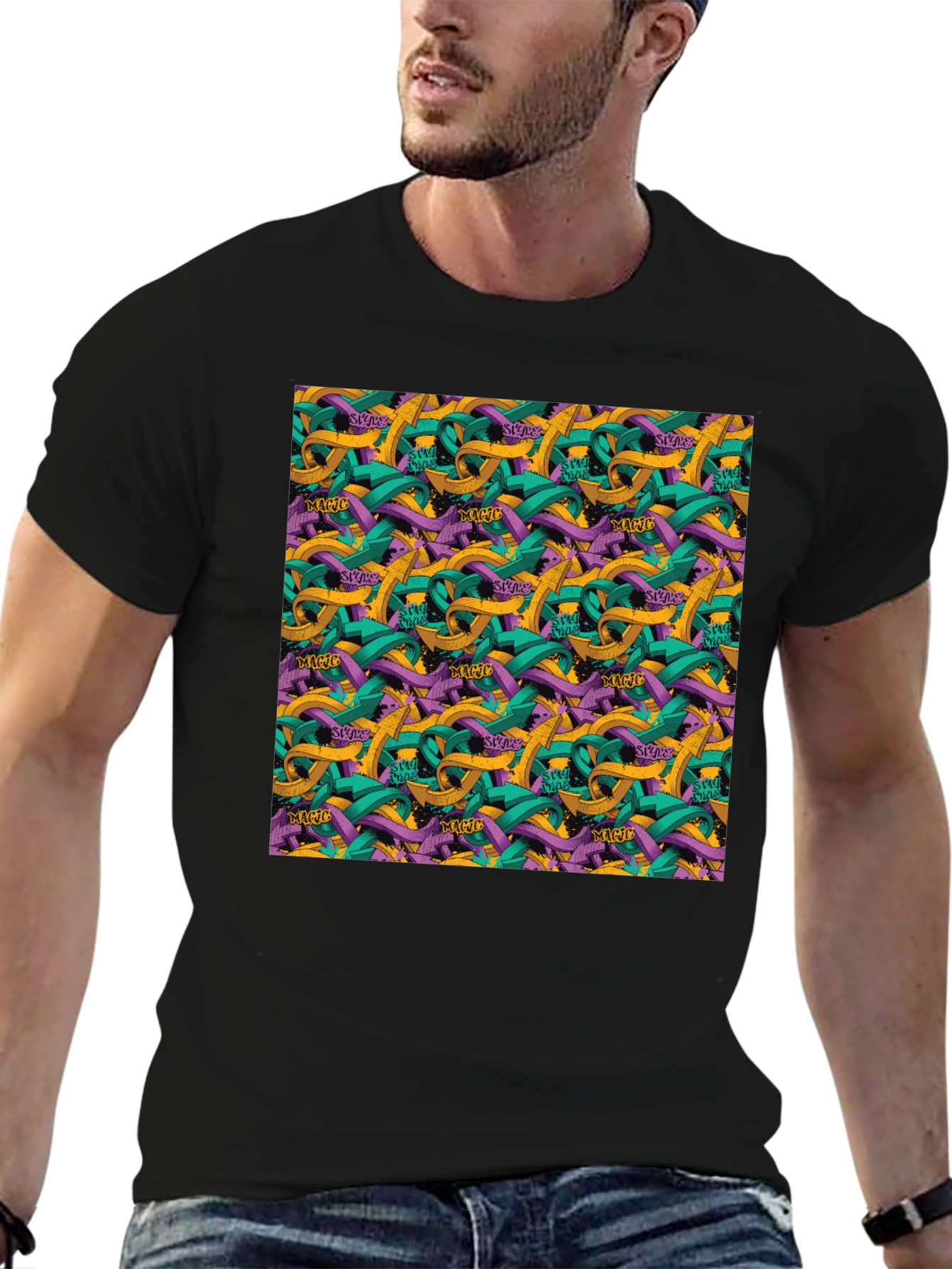 Abstract Arrow Graphic Black T-Shirt - 6