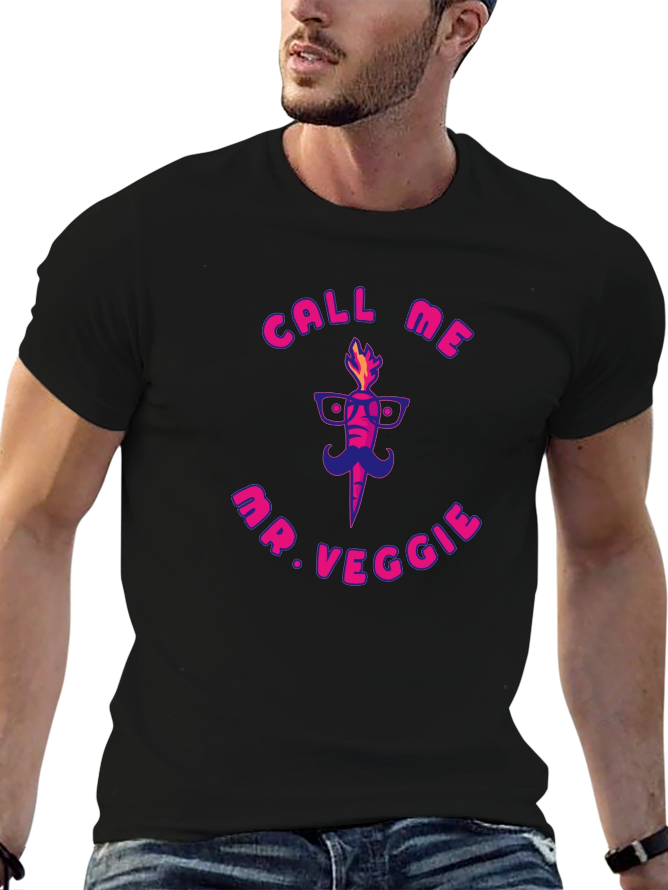 Black Call Me Mr. Veggie Graphic Tee - Quirky & Fun! view 6