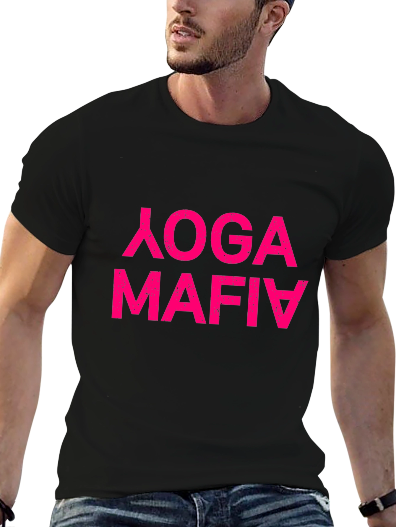 Black Yoga Mafia Funny T-Shirt view 6