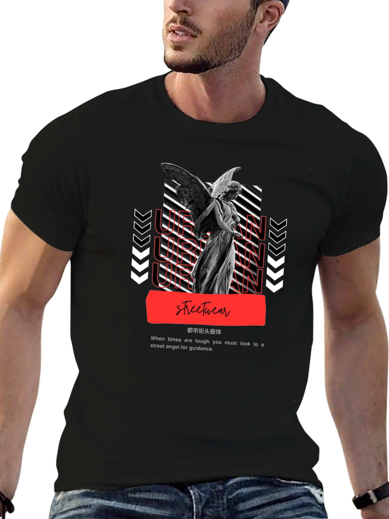 Black Urban Angel Graphic Tee - Streetwear Fashion view 6