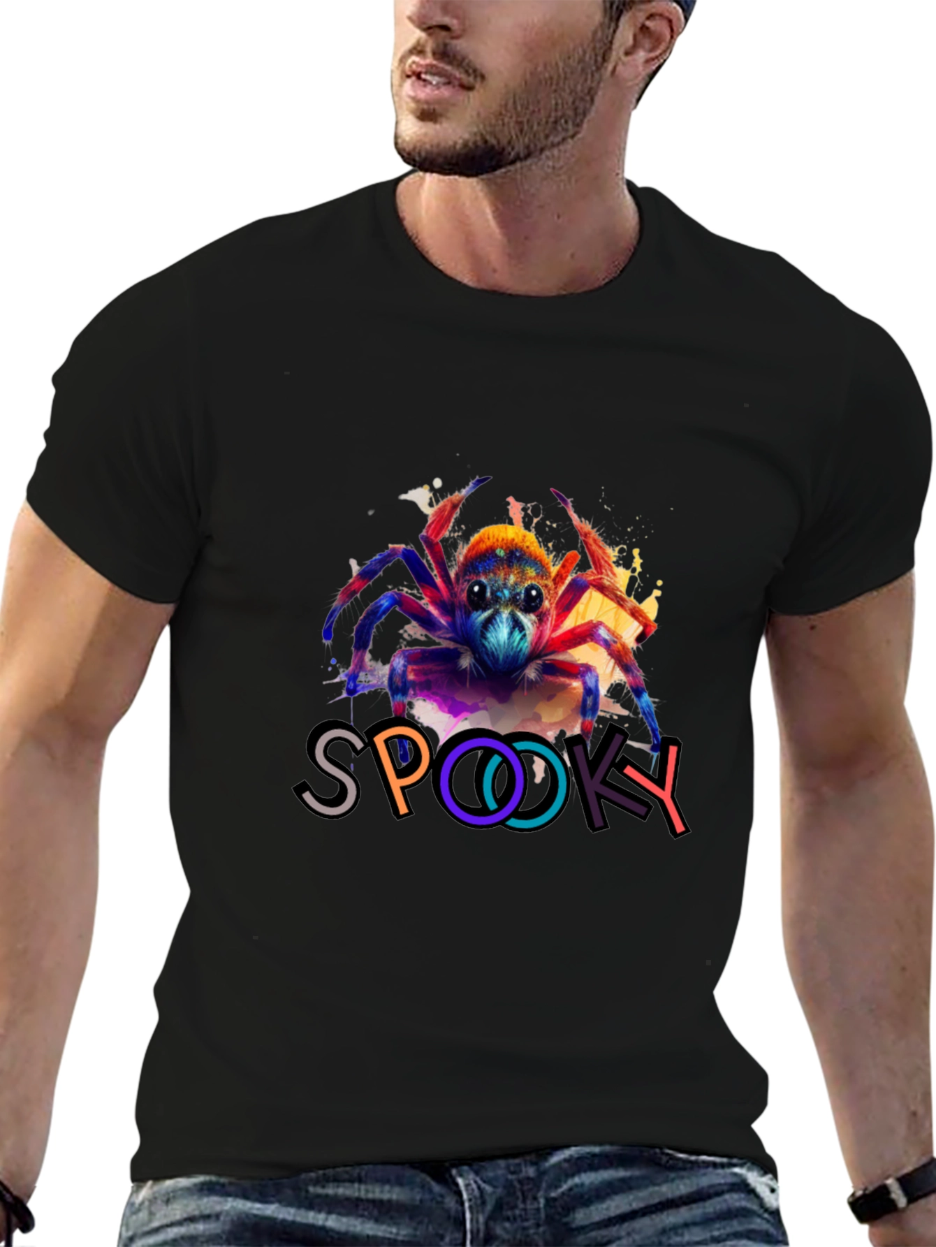 Black Spooky Spider Graphic T-Shirt view 6