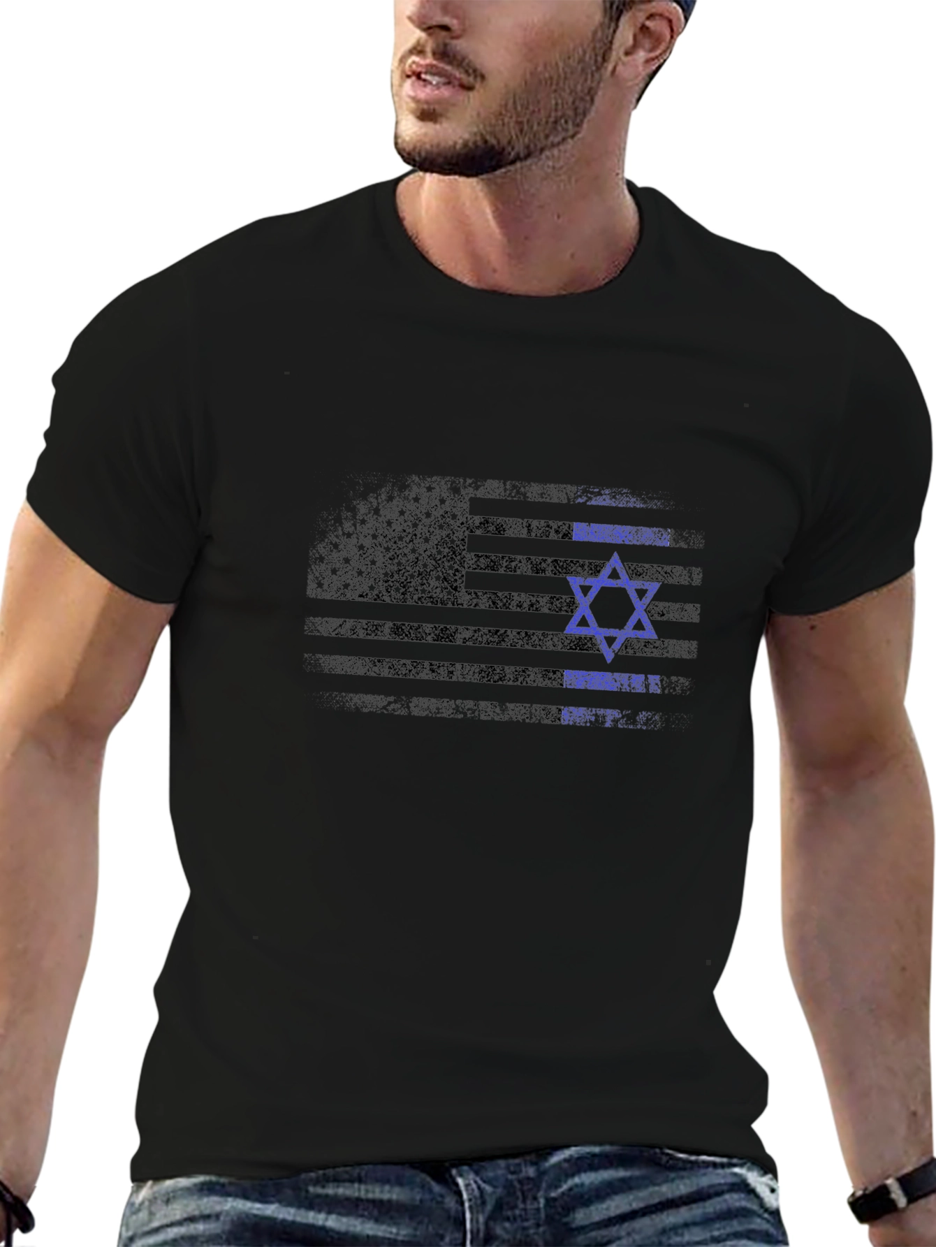 Black USA Israel Flag Graphic T-Shirt view 6