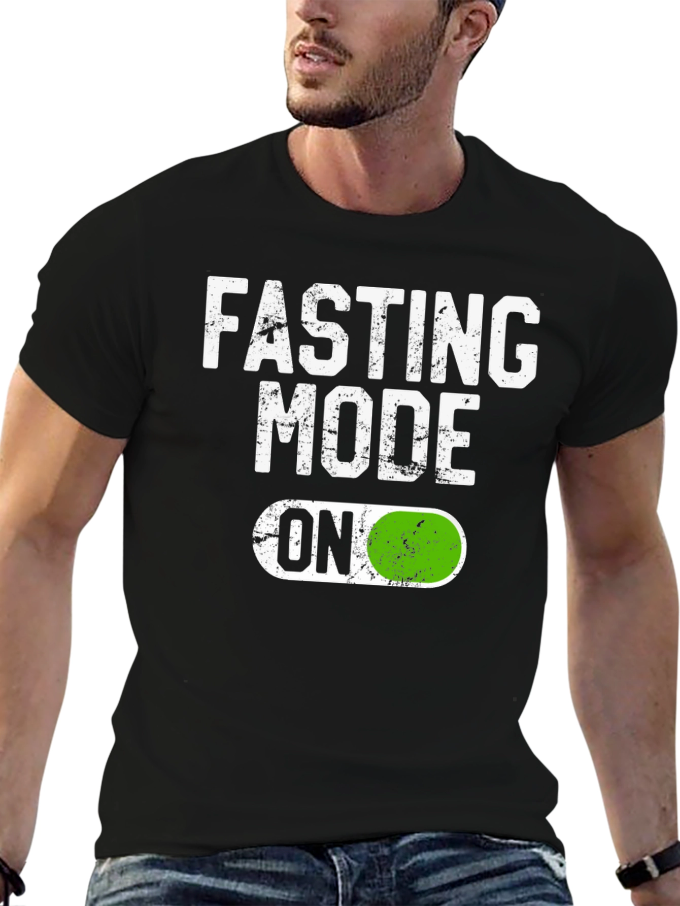 Black Fasting Mode On T-Shirt - Funny Diet Tee view 6