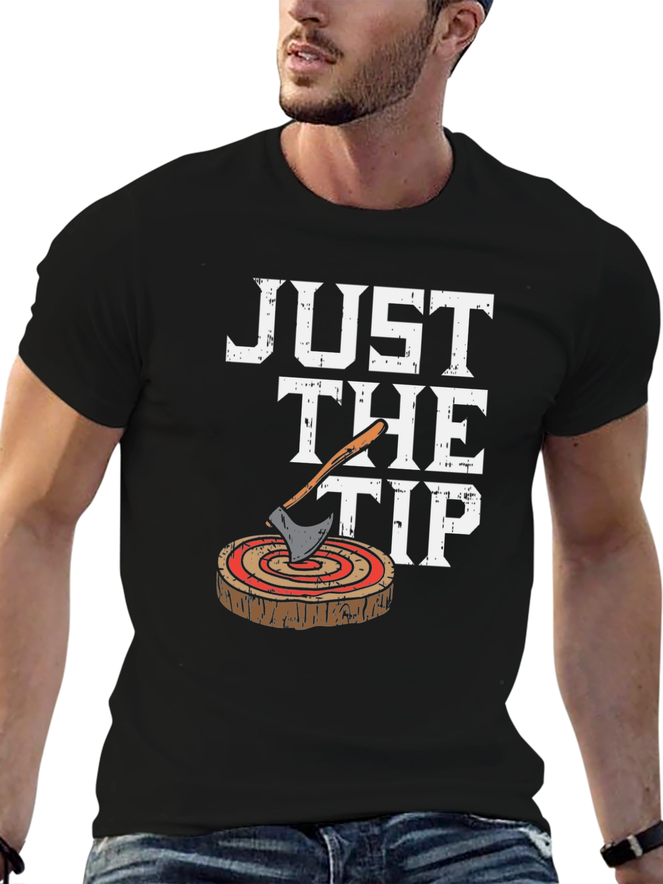 Black Just The Tip Axe Throwing Humor T-Shirt view 6