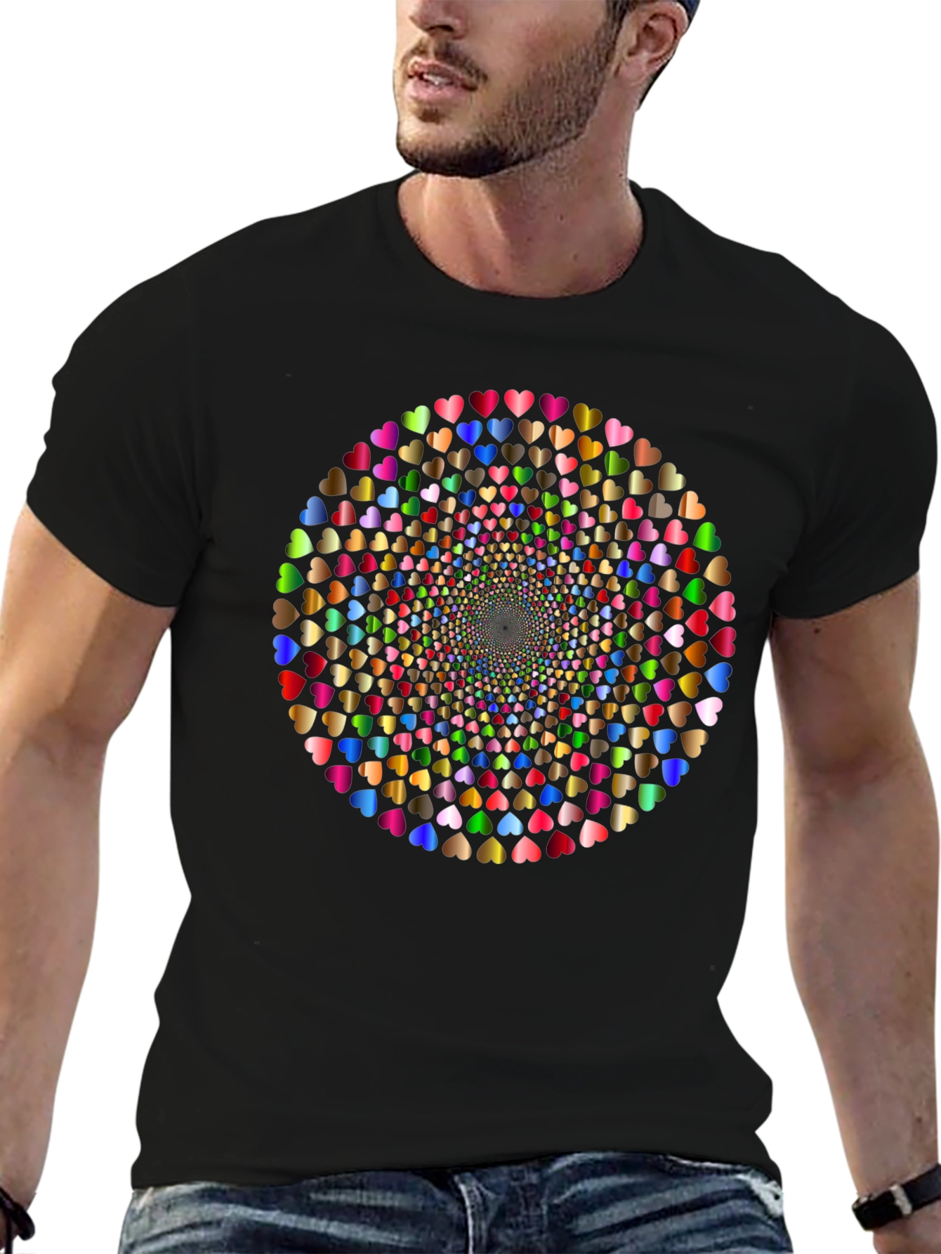 Black Heart Mandala Tee - Colorful Geometric Graphic T-Shirt view 6