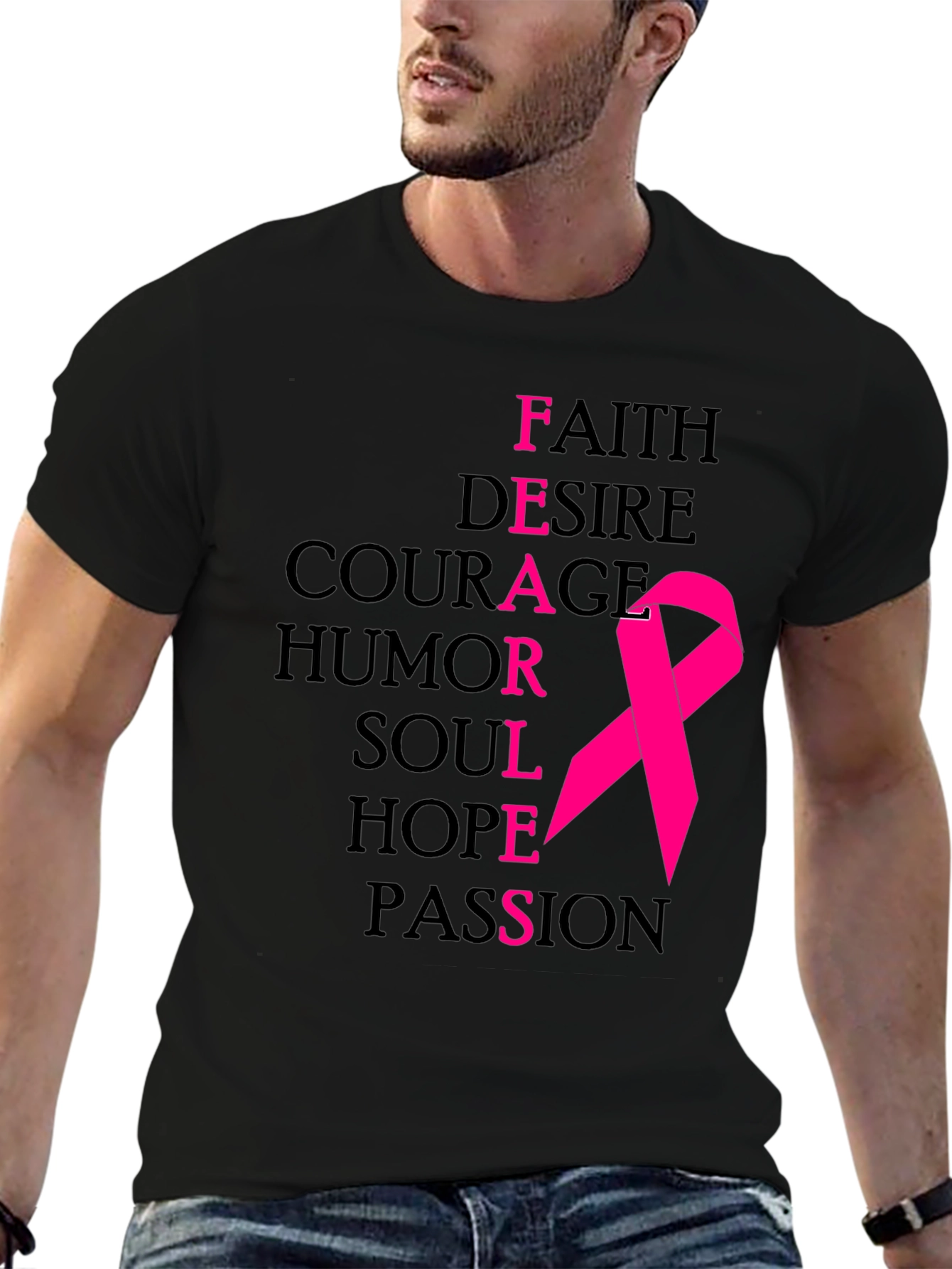 Black Fearless Breast Cancer Awareness T-Shirt view 6
