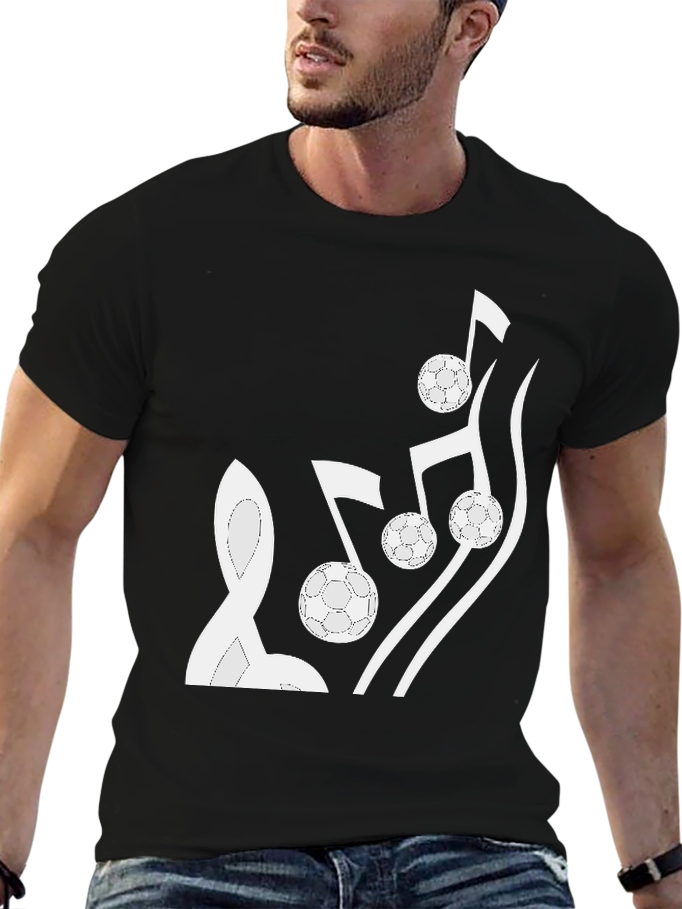 Black Musical Soccer Tee - Black Cotton Graphic T-Shirt view 6