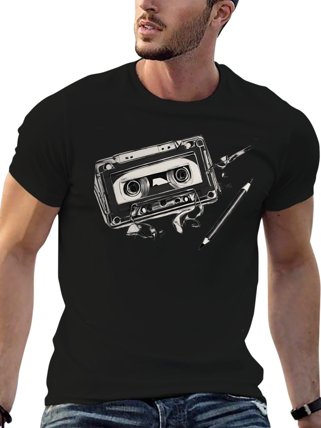 Black Retro Cassette Tape Graphic Tee view 6