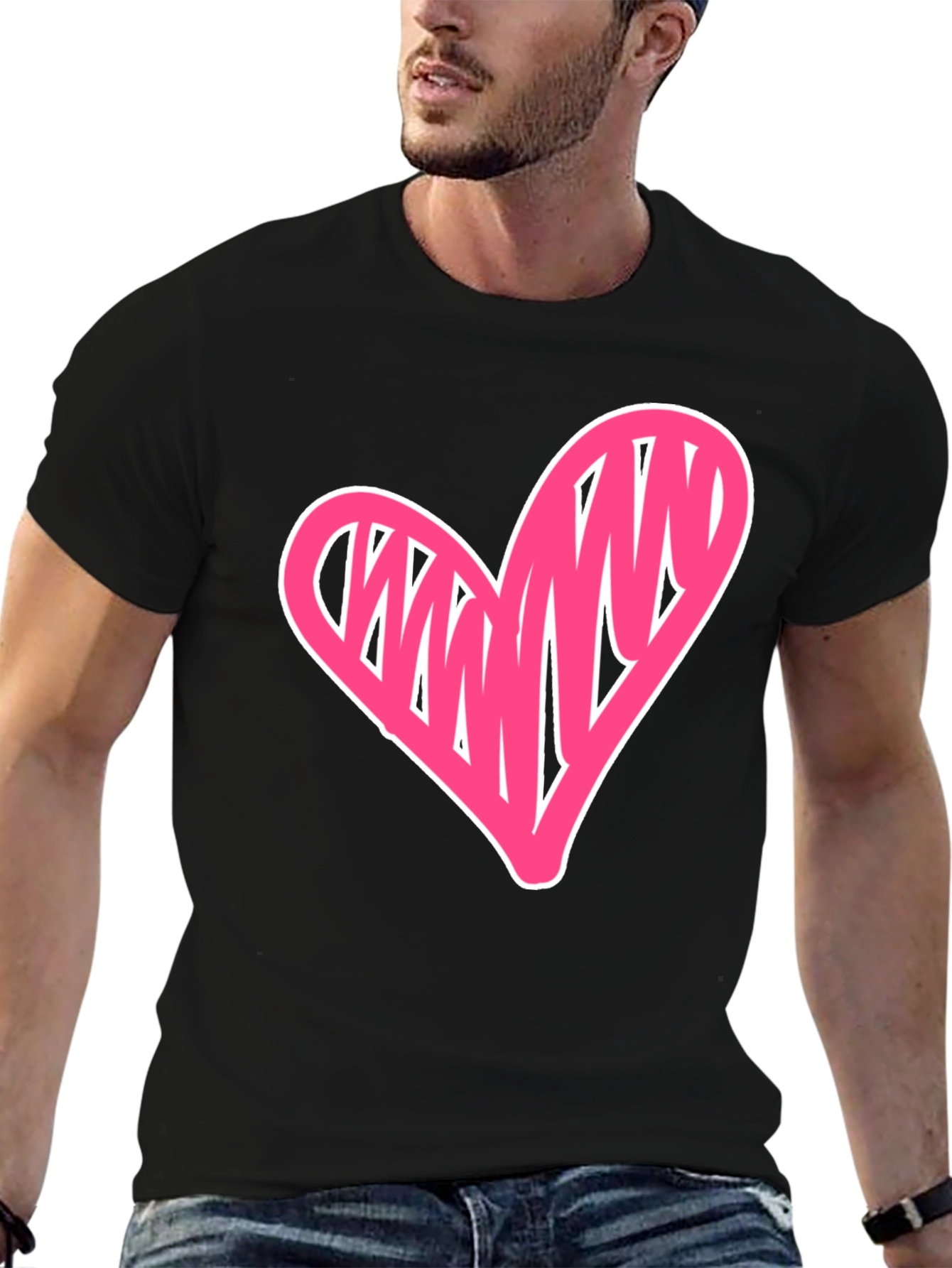 Black Heart Scribble Graphic Tee - Casual Black T-Shirt view 6