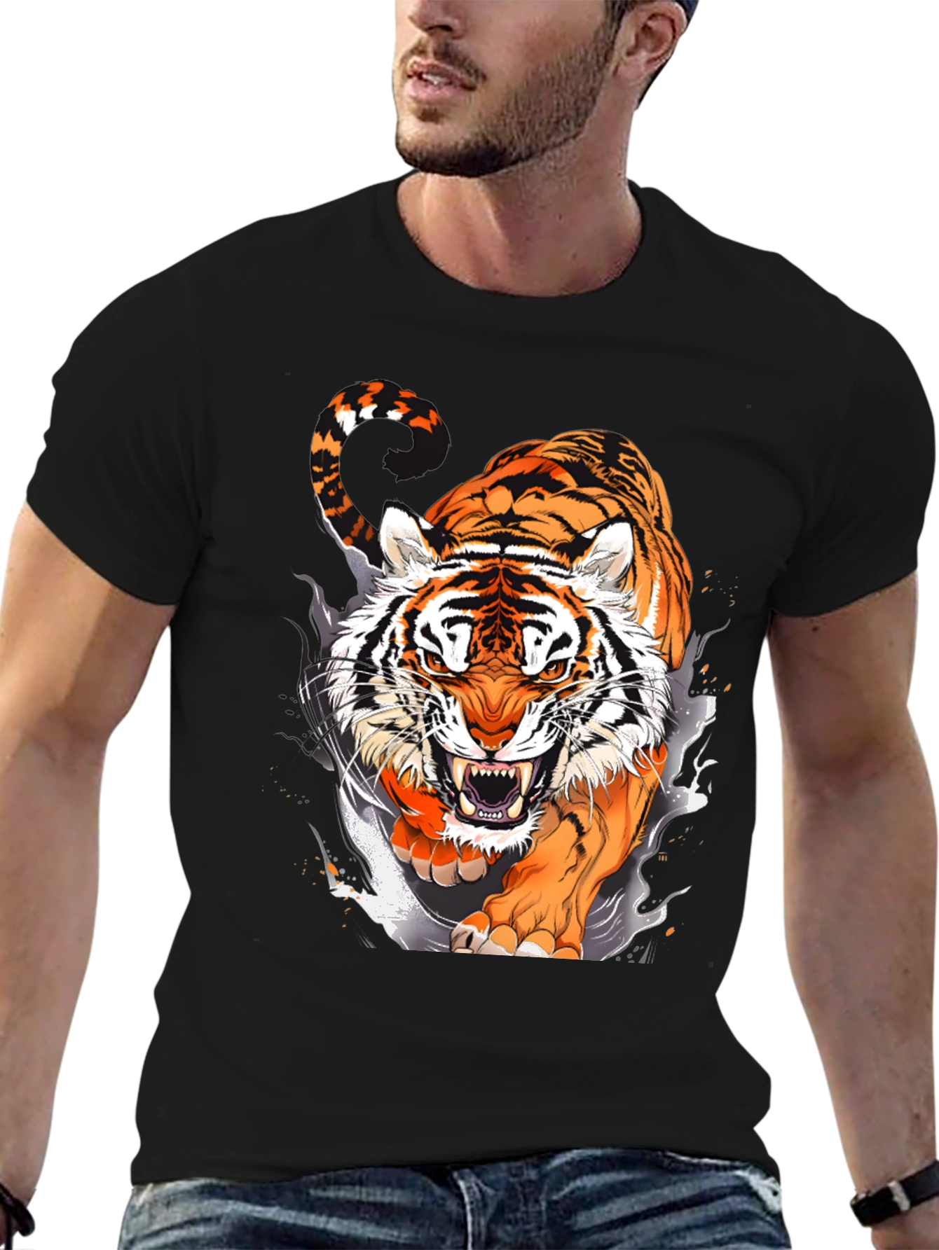Black Roaring Tiger Graphic Tee - Black T-Shirt view 6