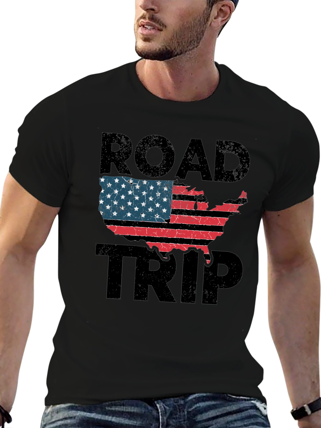 Black Road Trip USA Flag Graphic Tee view 6