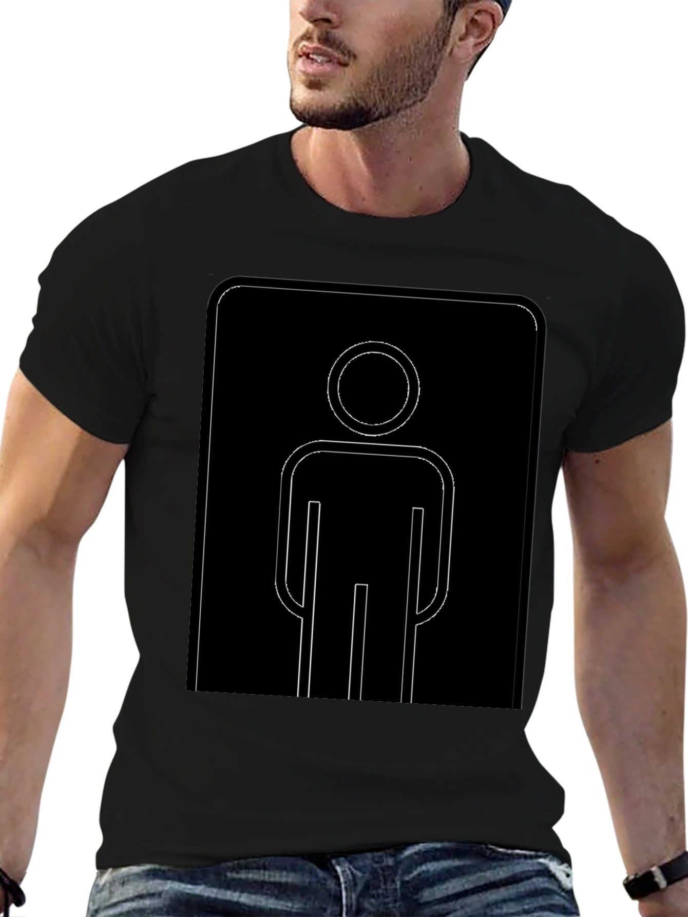 Black Men's Room Sign Graphic Black T-Shirt view 6