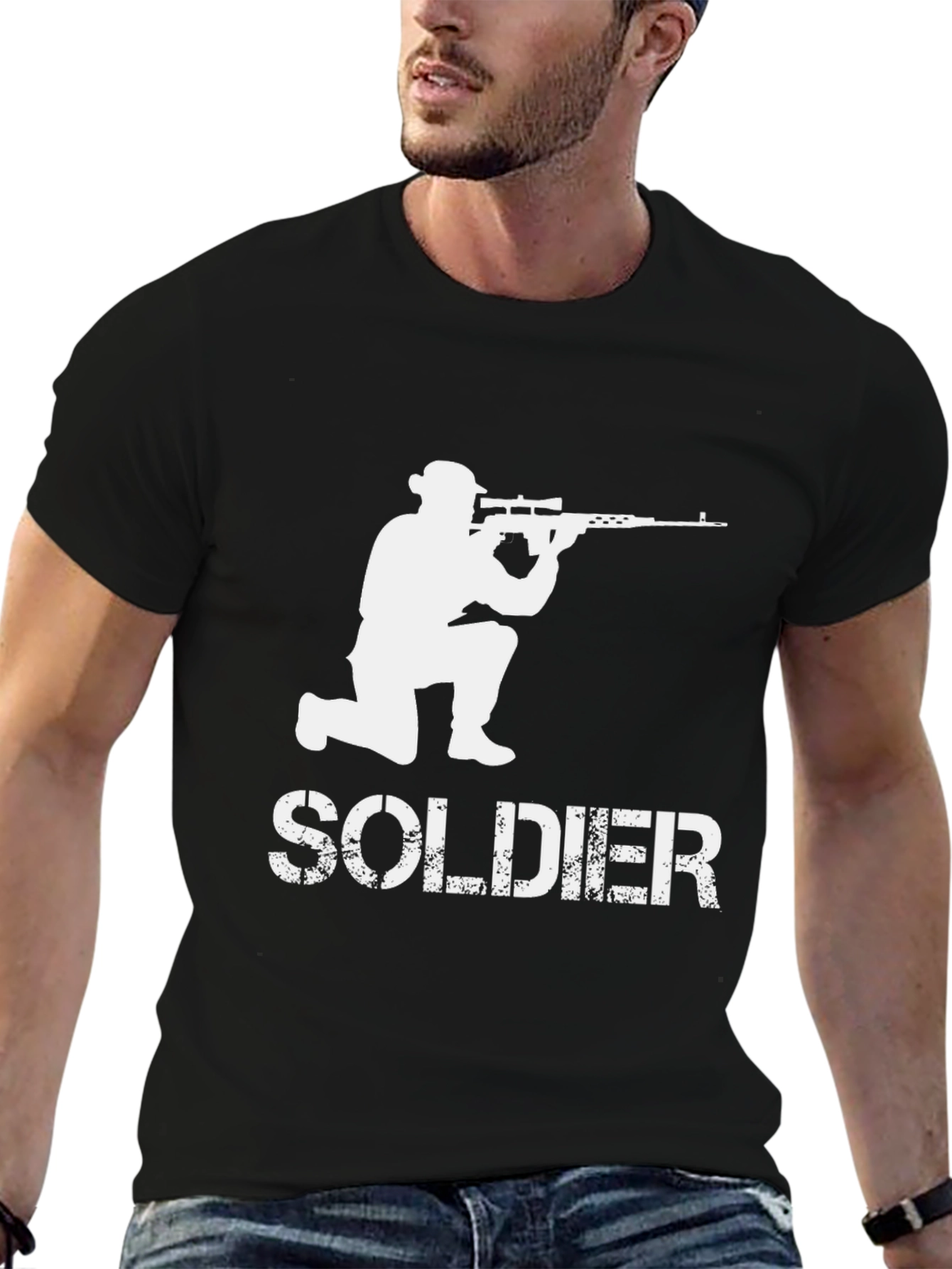 Black Soldier Sniper Graphic Tee - Black Cotton T-Shirt view 6