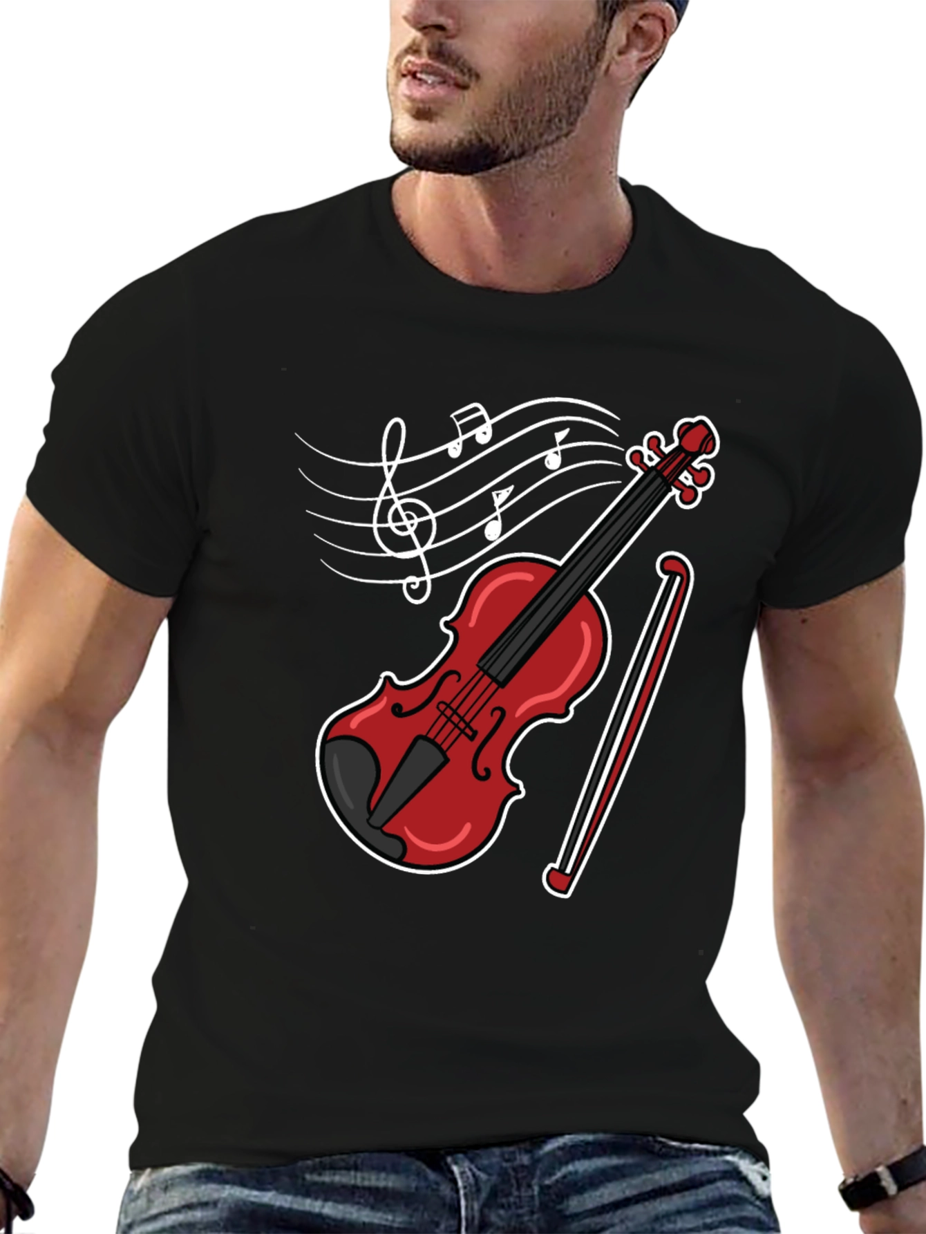 Black Musical Violin Graphic T-Shirt view 6