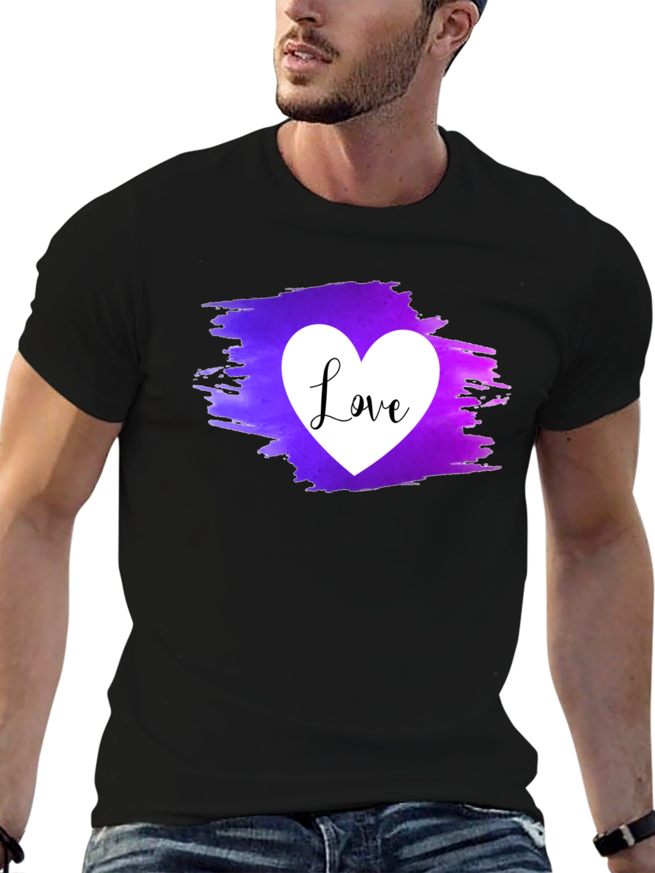Black Love Heart Graphic Tee - Purple & White Print view 6