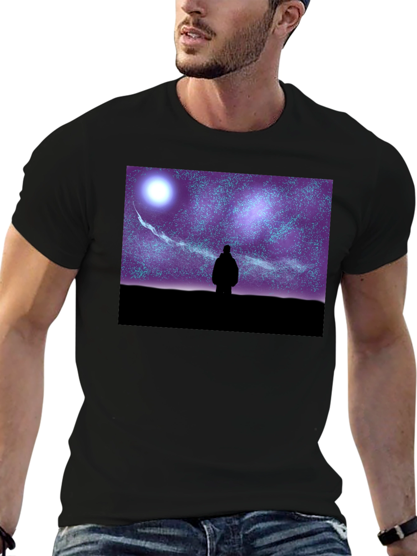 Black Starry Night Graphic Tee - Unisex Black T-Shirt view 6