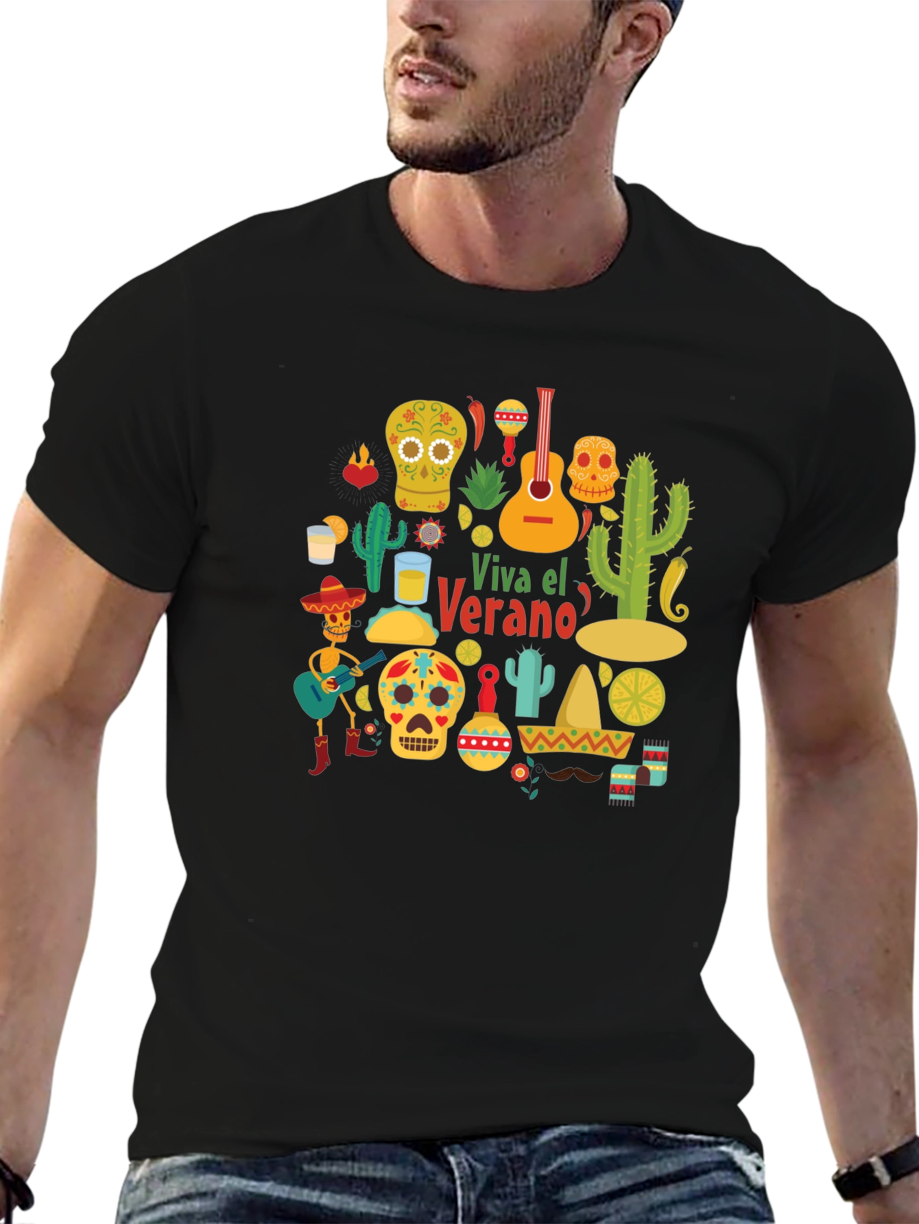 Black Viva El Verano T-Shirt, Summer Fiesta Tee view 6