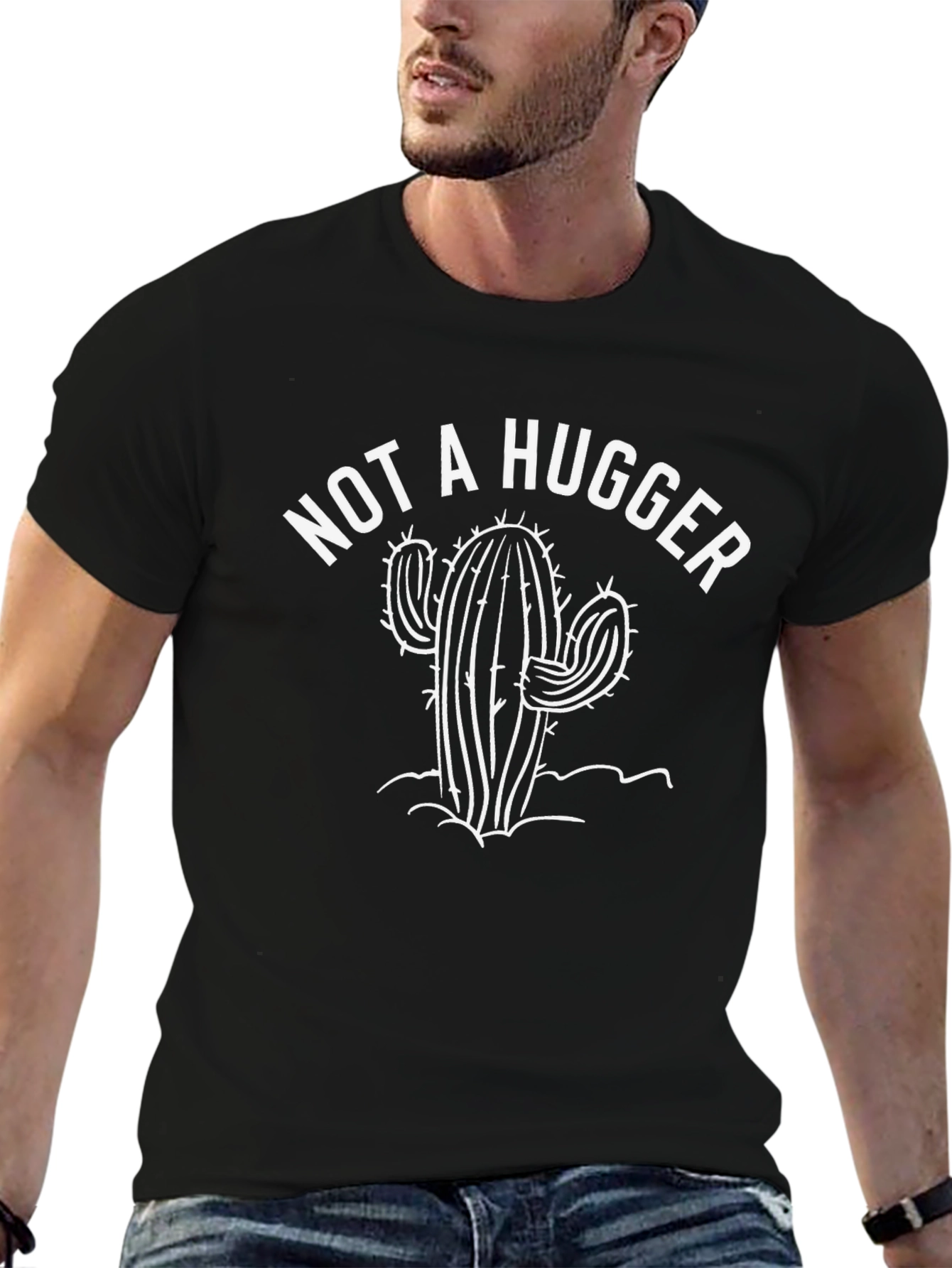 Black Not a Hugger Cactus T-Shirt view 6