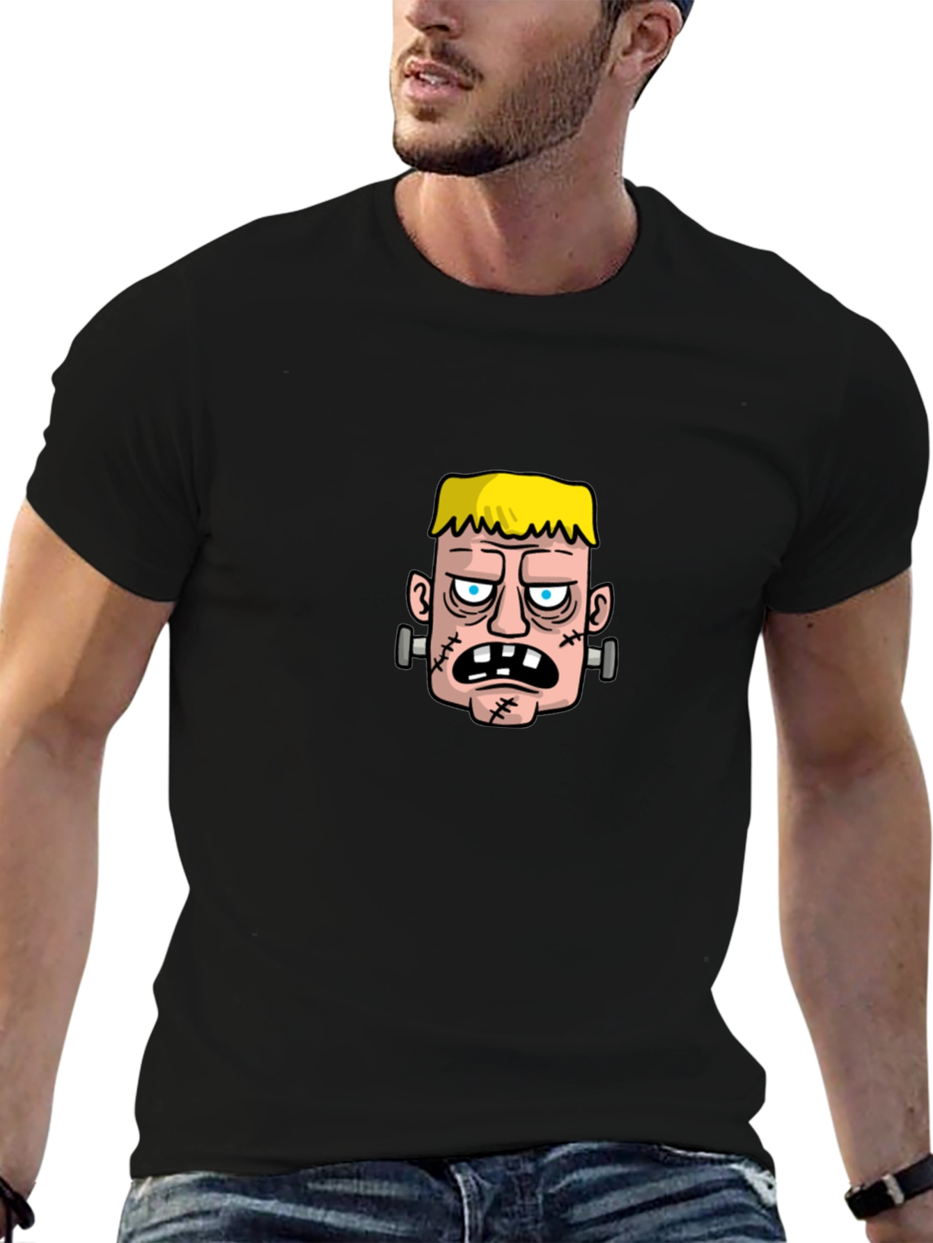 Black Frankenstein Graphic Tee - Black Cotton T-Shirt view 6