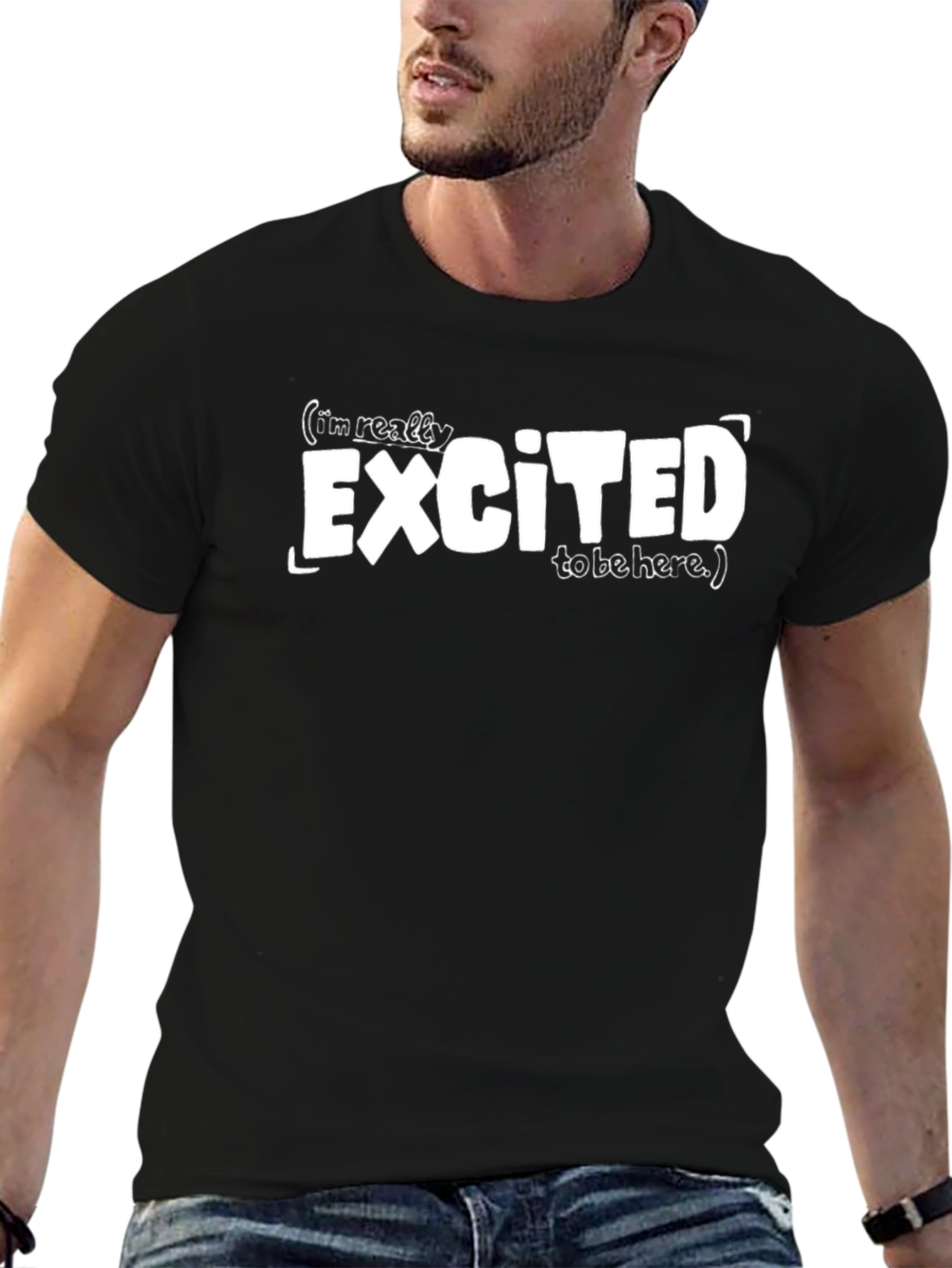 Black Excited to Be Here Graphic Tee - Black view 6