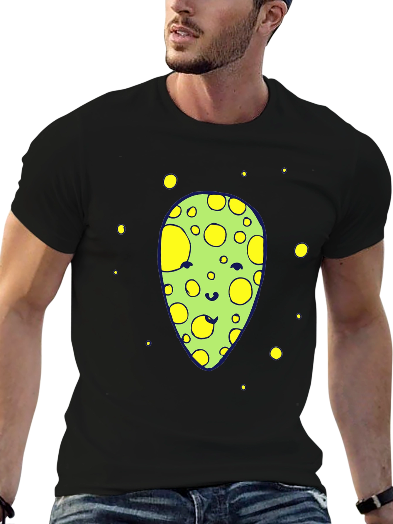 Black Funny Alien Graphic Tee - Black Crew Neck T-Shirt view 6
