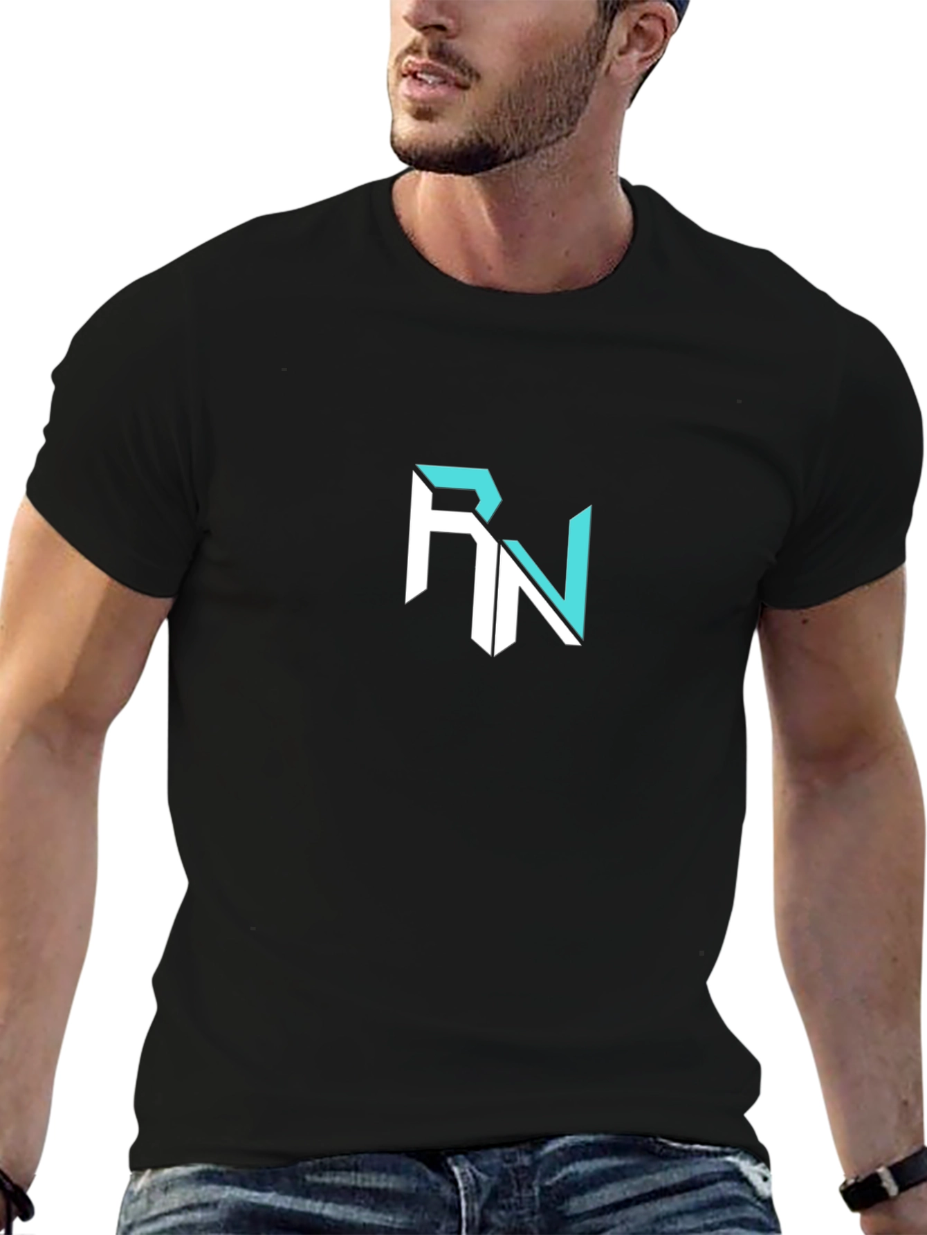 Black RN Logo Black T-Shirt Casual Wear view 6