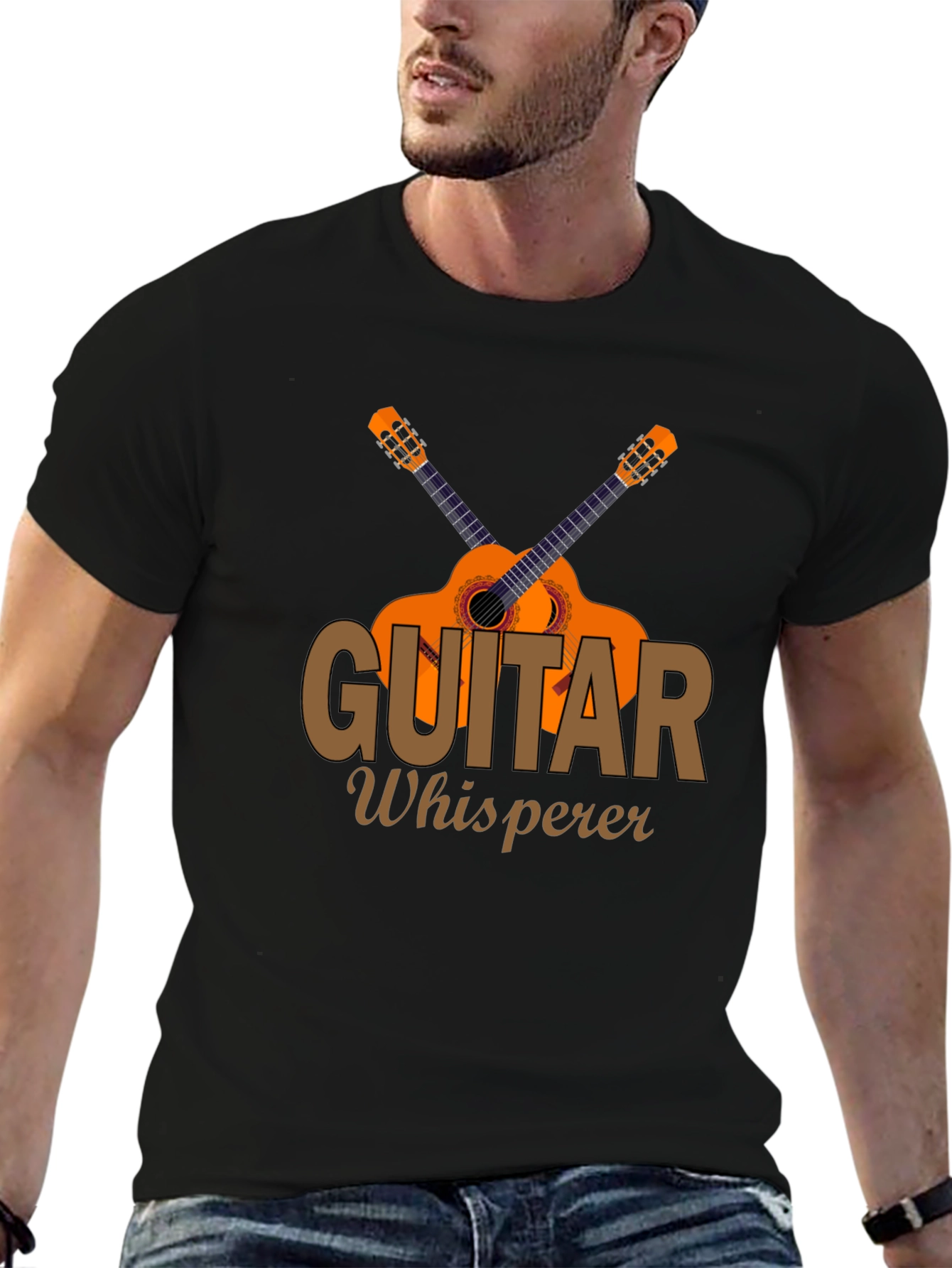 Black Guitar Whisperer Graphic T-Shirt Music Lover Tee view 6
