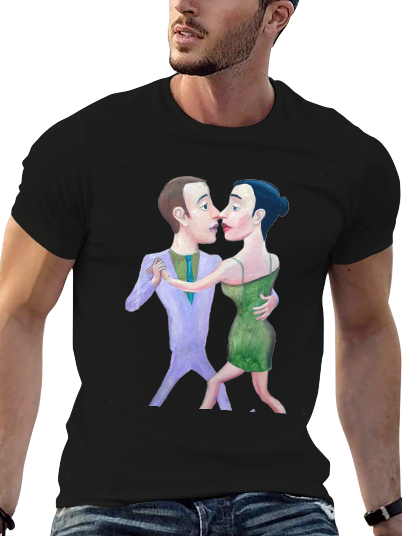 Black Tango Couple Graphic Print Black T-Shirt view 6