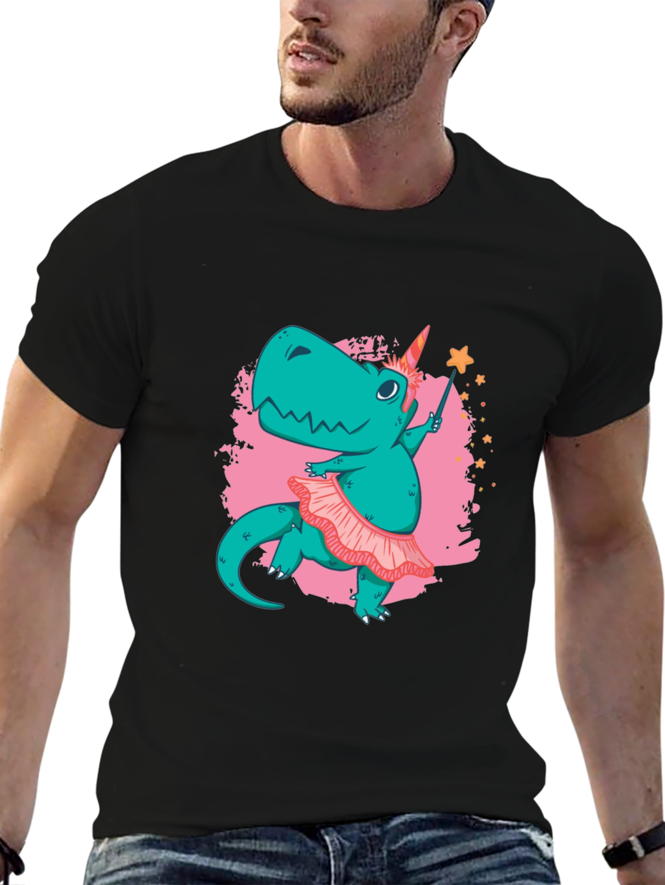 Black Dino Unicorn T-Shirt - Magical Ballerina Design view 6