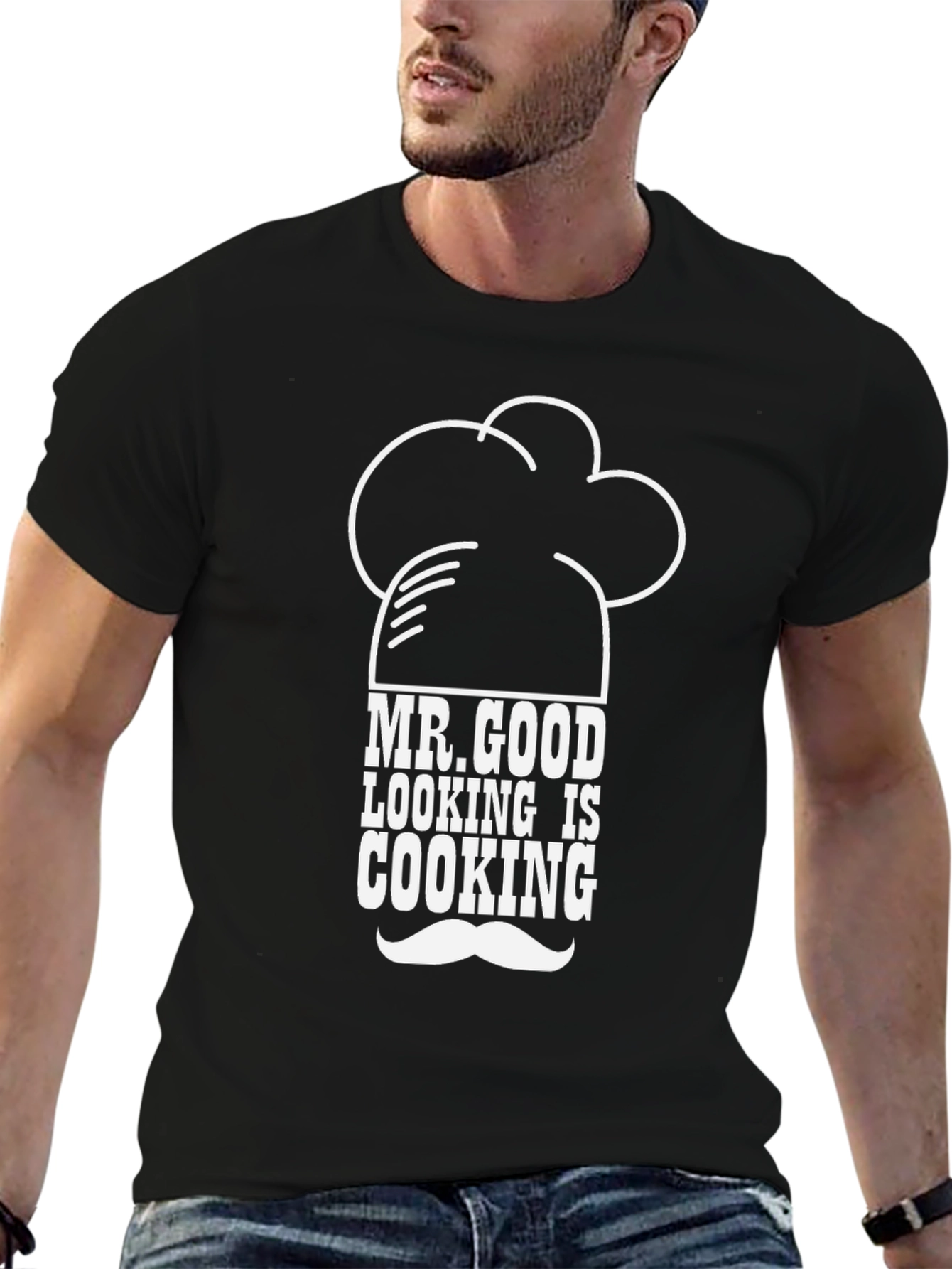 Black Mr. Good Looking is Cooking T-Shirt - Chef Hat Design view 6