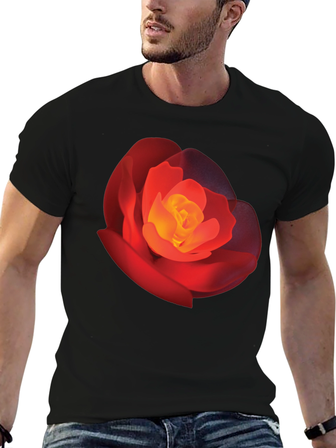 Black Bold Rose Graphic Tee - Stylish Floral T-Shirt view 6