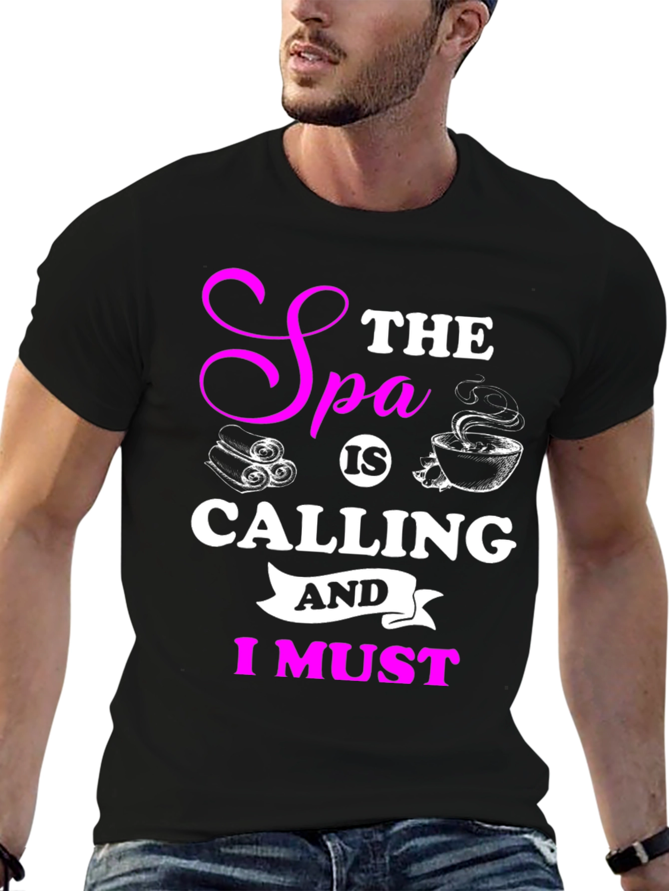 Black Spa Calling Black T-Shirt - Relax & Unwind! view 6