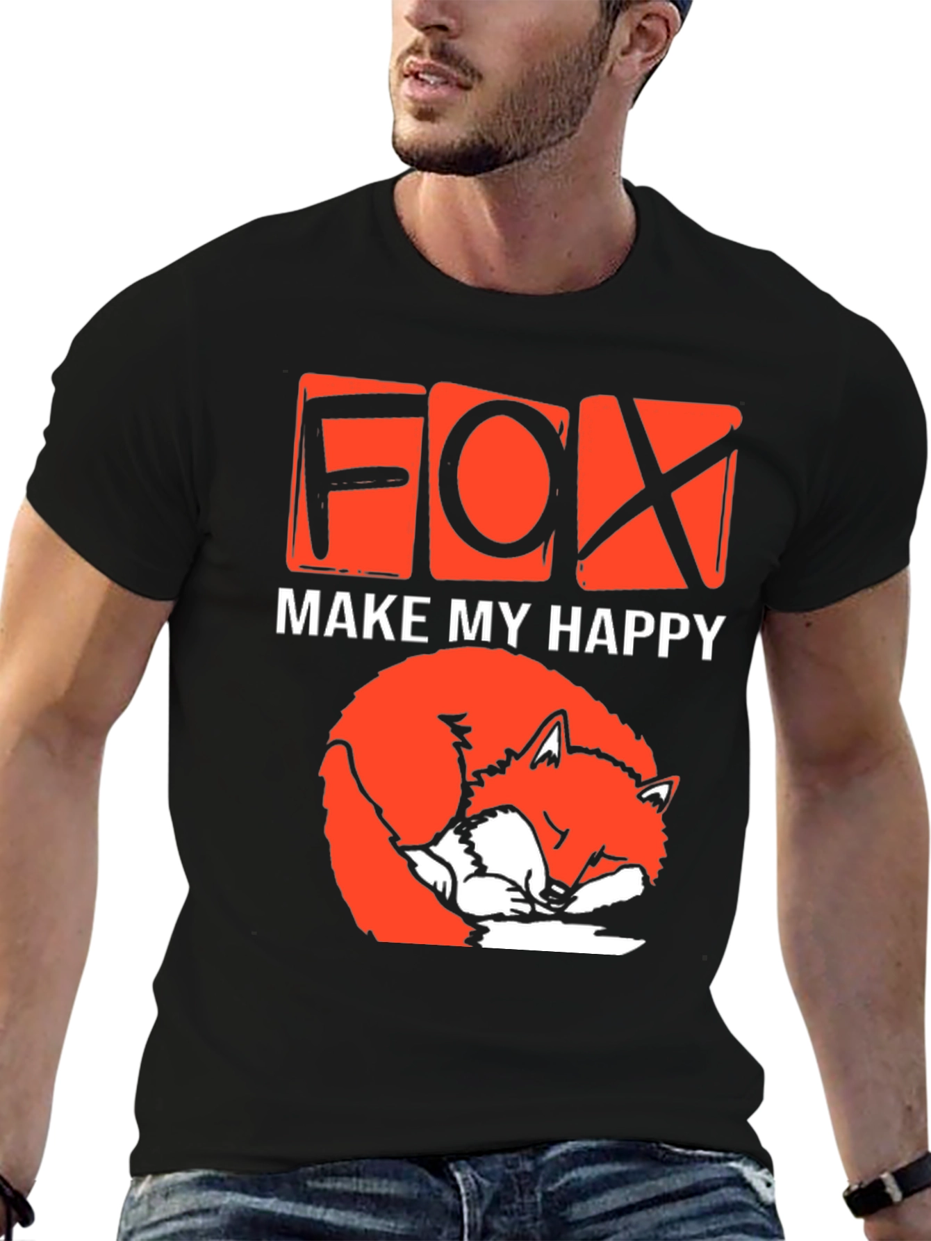 Black Cute Fox Make My Happy Graphic T-Shirt view 6